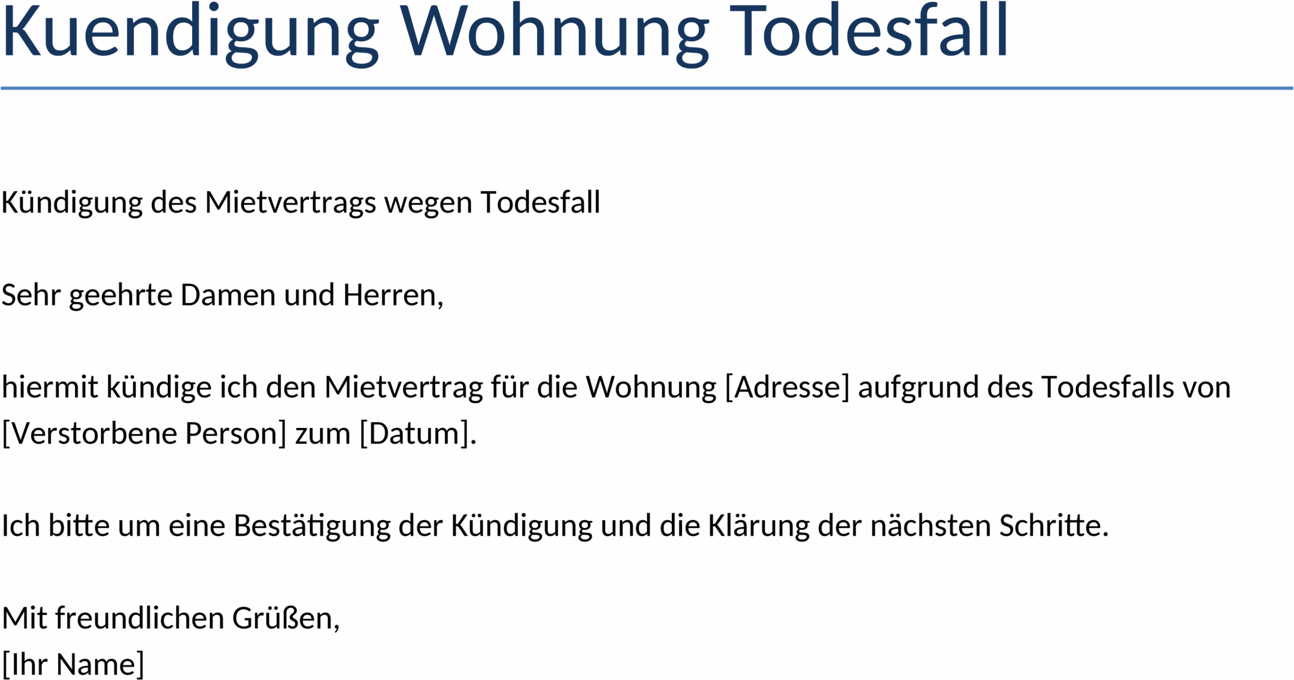 Word Vorlage Kündigung Wohnung Todesfall