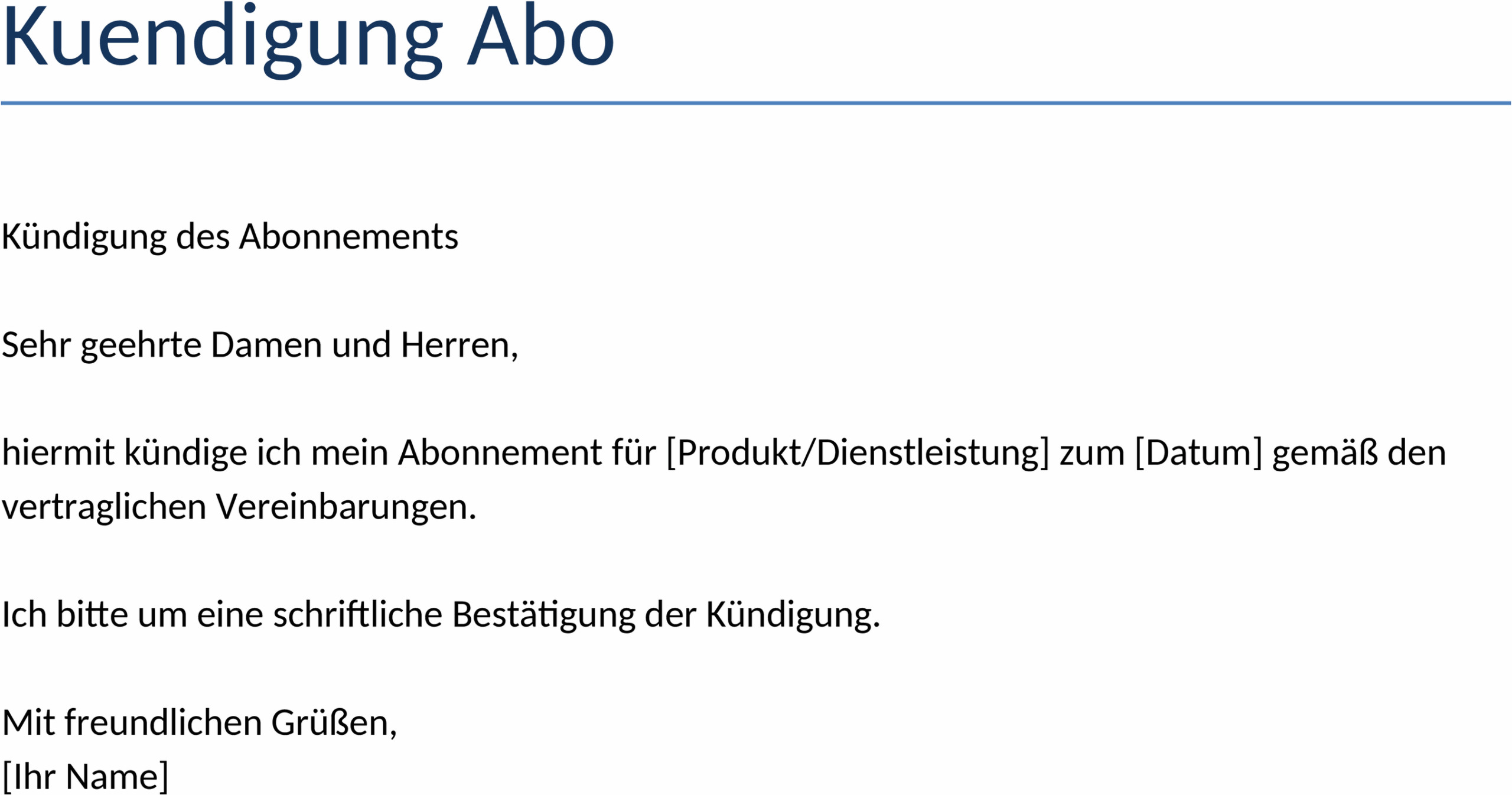 Word Vorlage Kündigungsschreiben für Abonnement