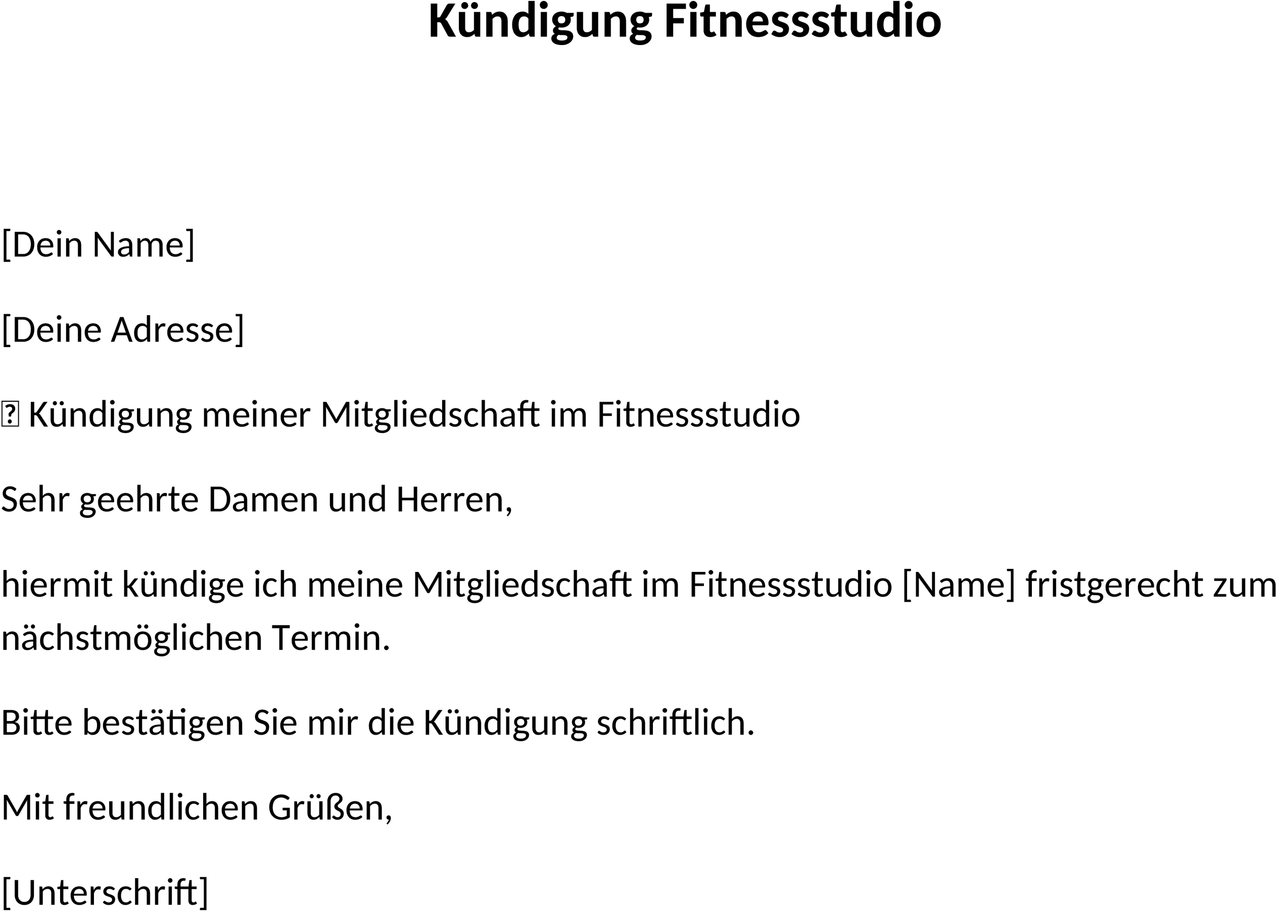 Word-Vorlage Kündigungsschreiben Fitnessstudio