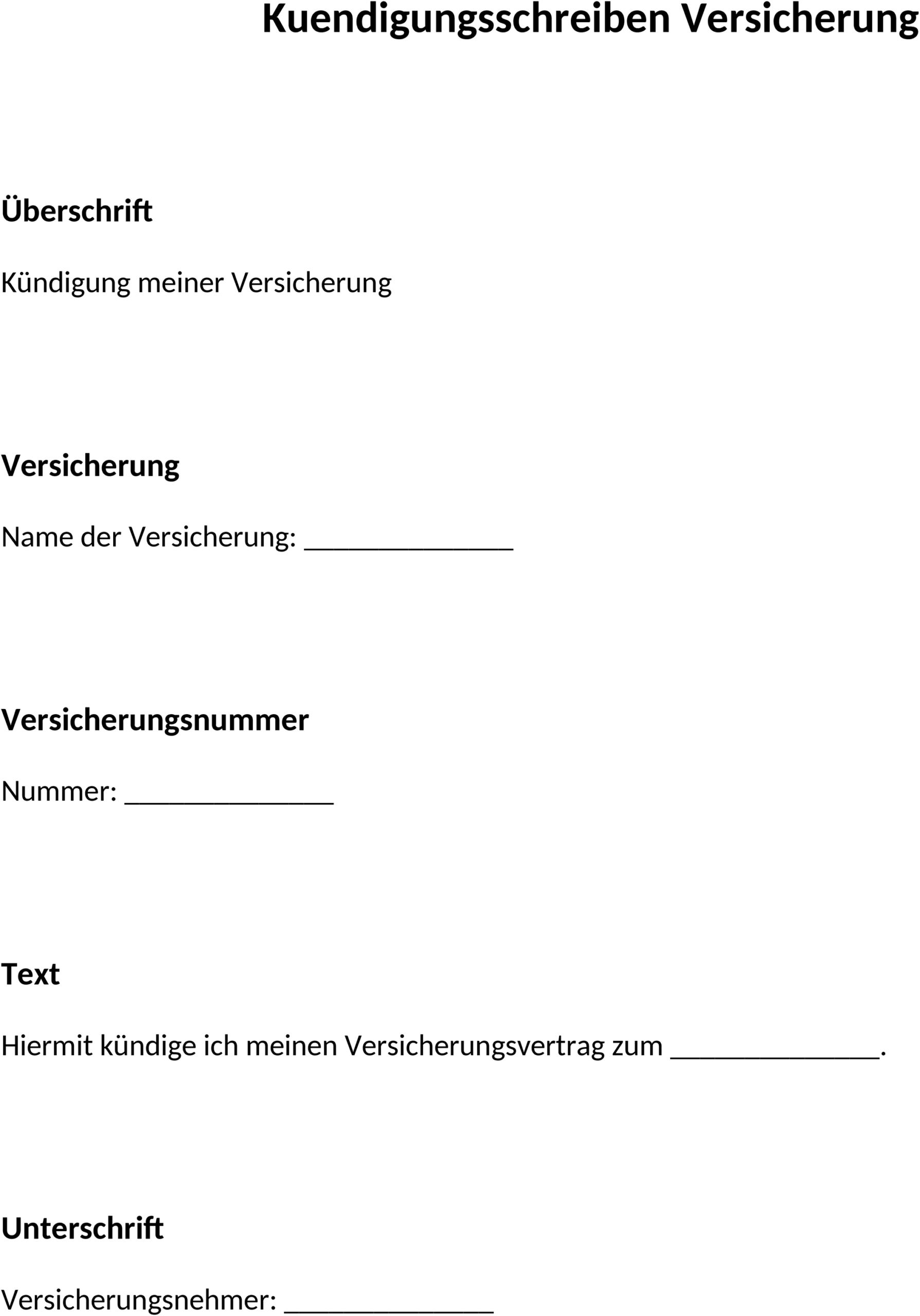 Word-Vorlage Kündigungsschreiben Versicherung