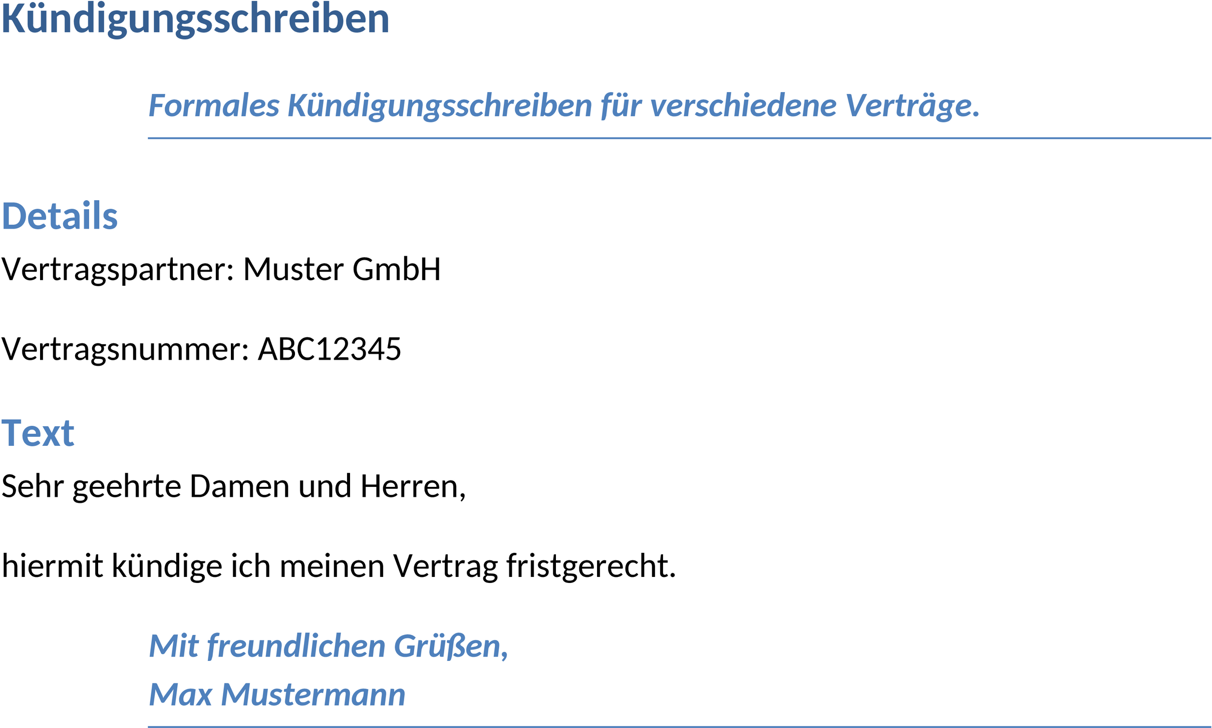 Word-Vorlage Kündigungsschreiben