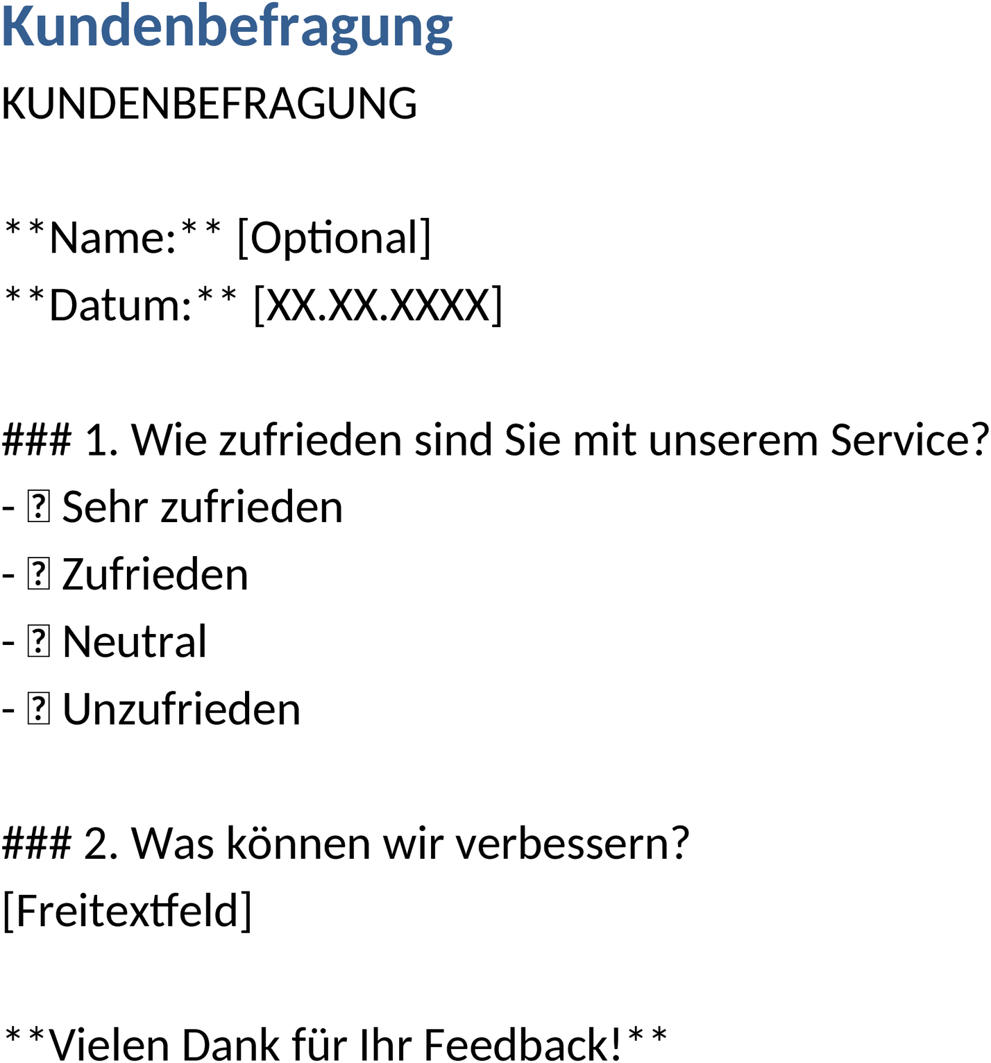 Word-Vorlage Kundenbefragung