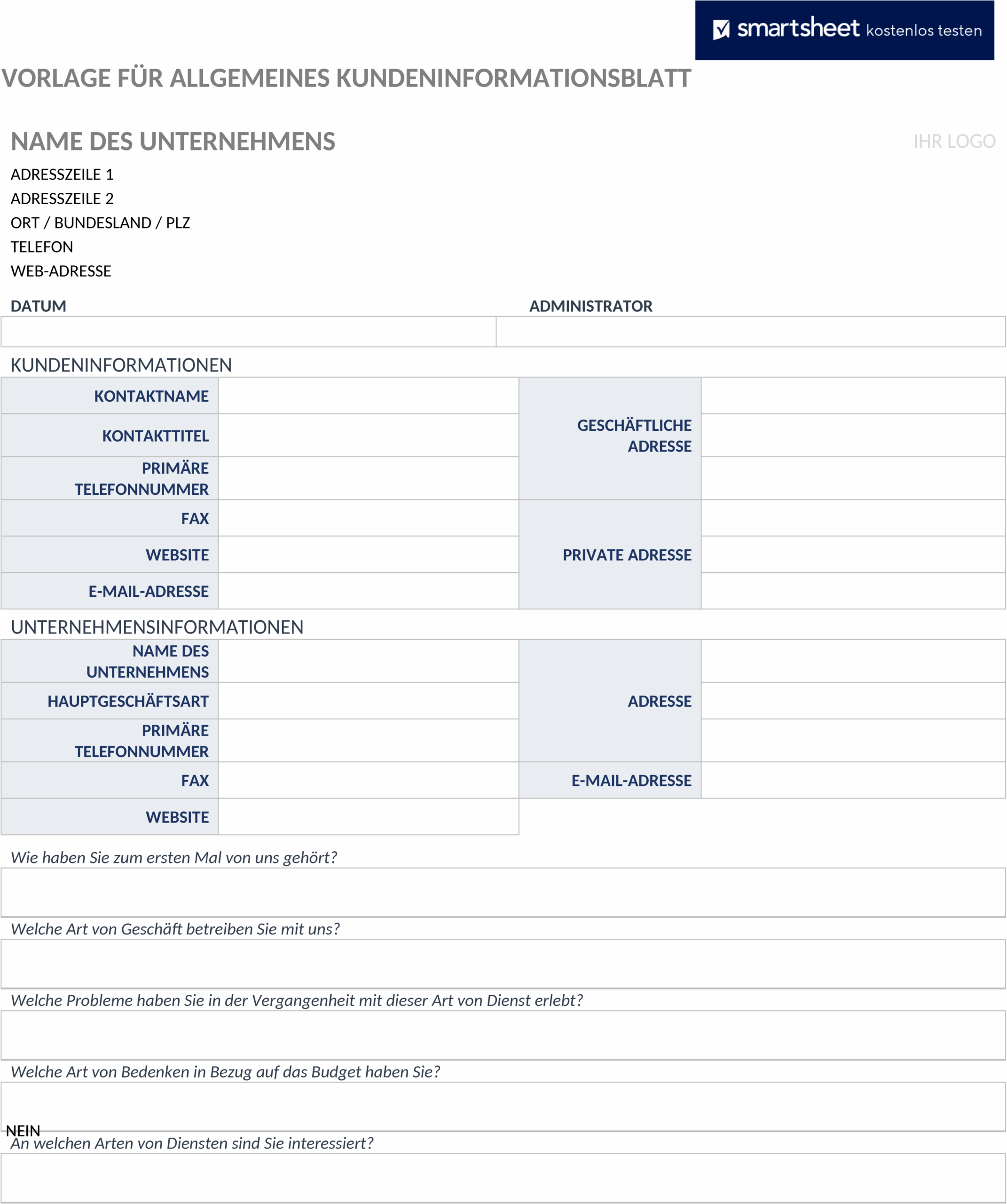 Word-Vorlage Kundeninformationsblatt