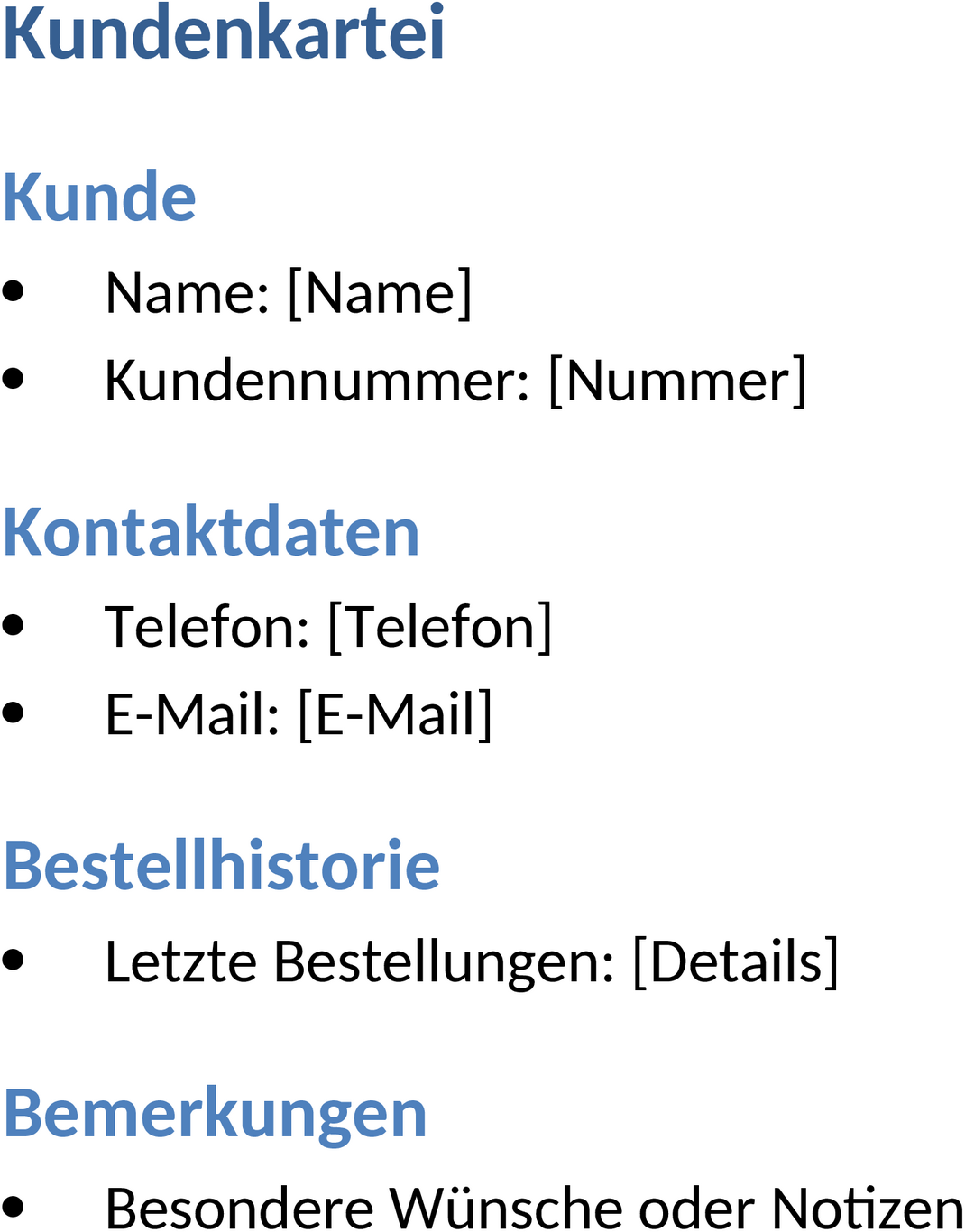 Word-Vorlage: Kundenkartei für Geschäftsvorlagen