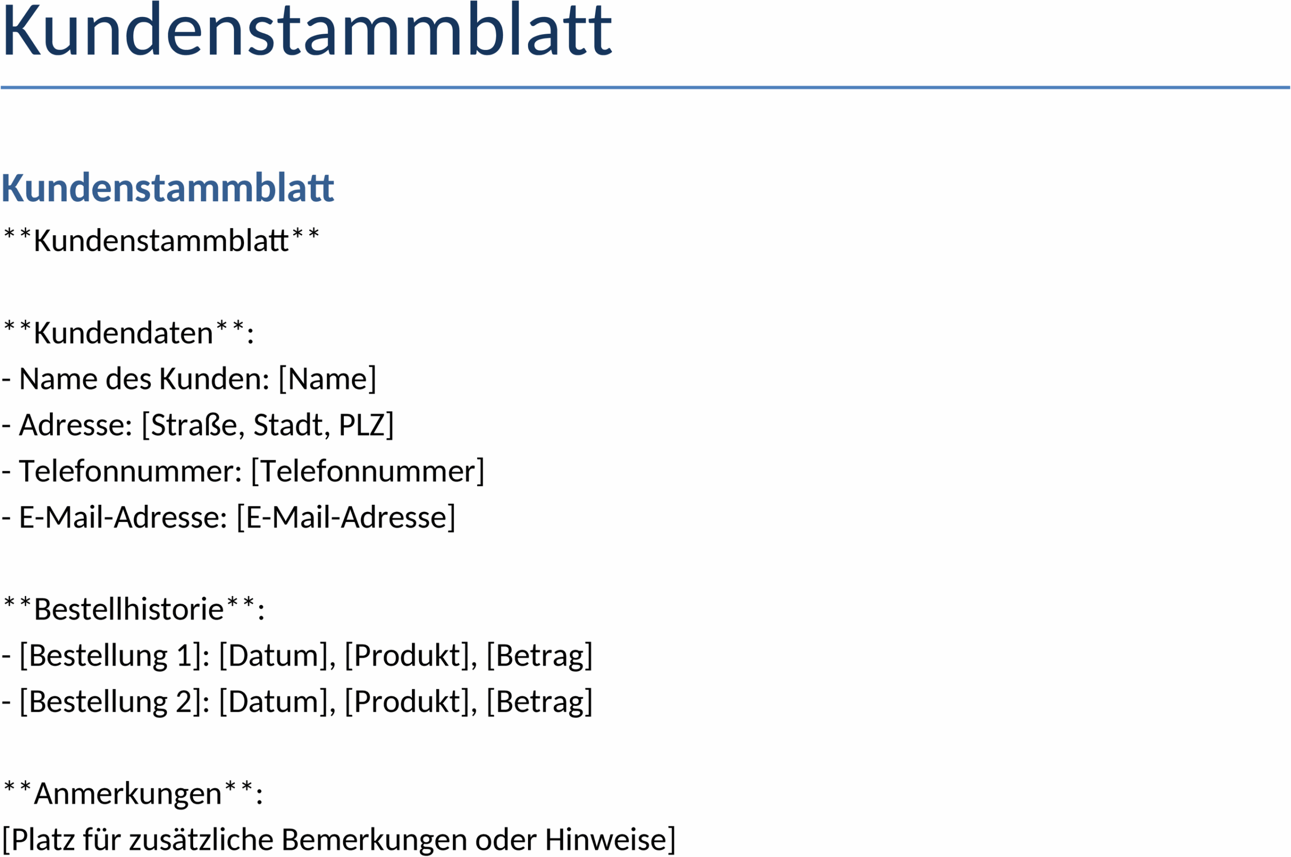 Word-Vorlage Kundenstammblatt