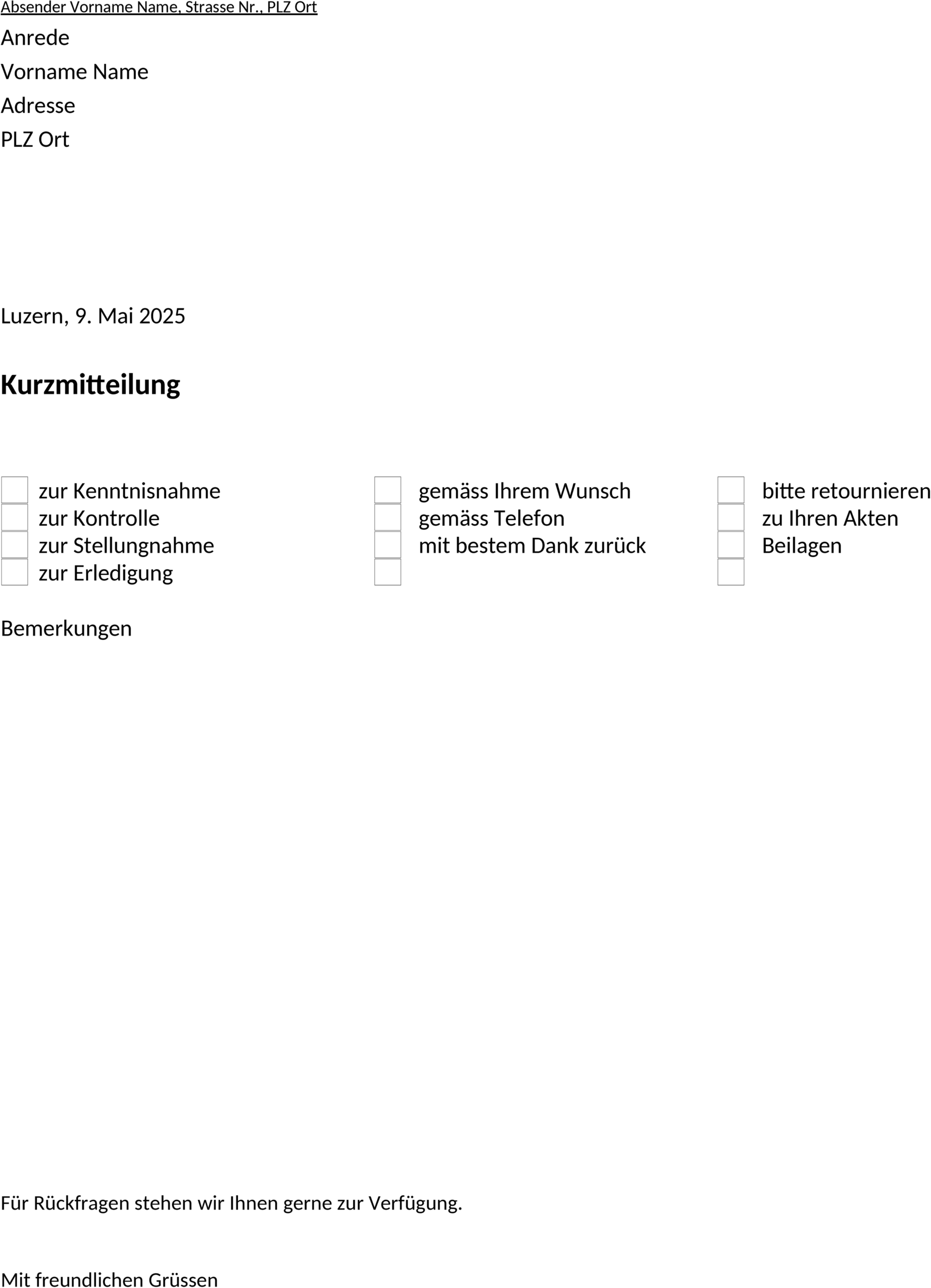 Word-Vorlage für Kurzbrief