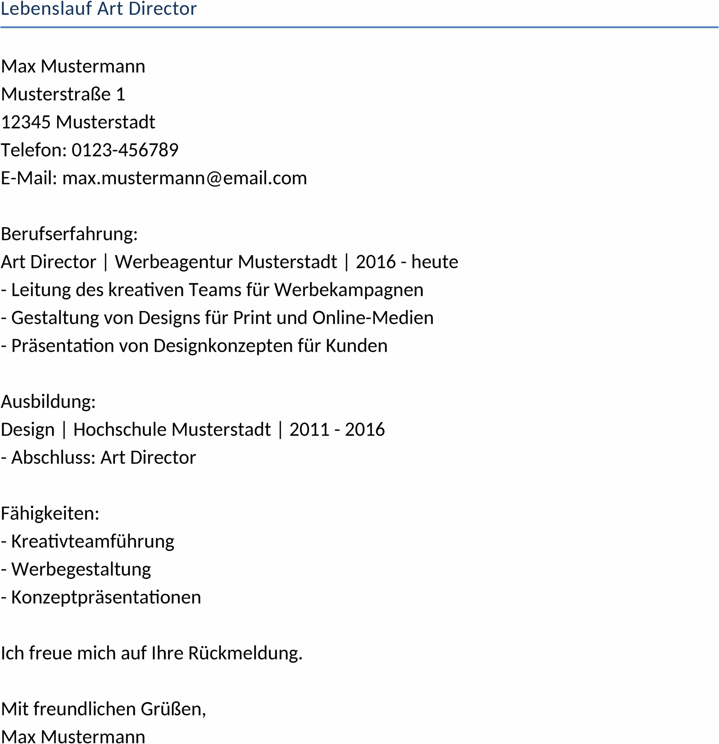 Word Vorlage Lebenslauf Art Director