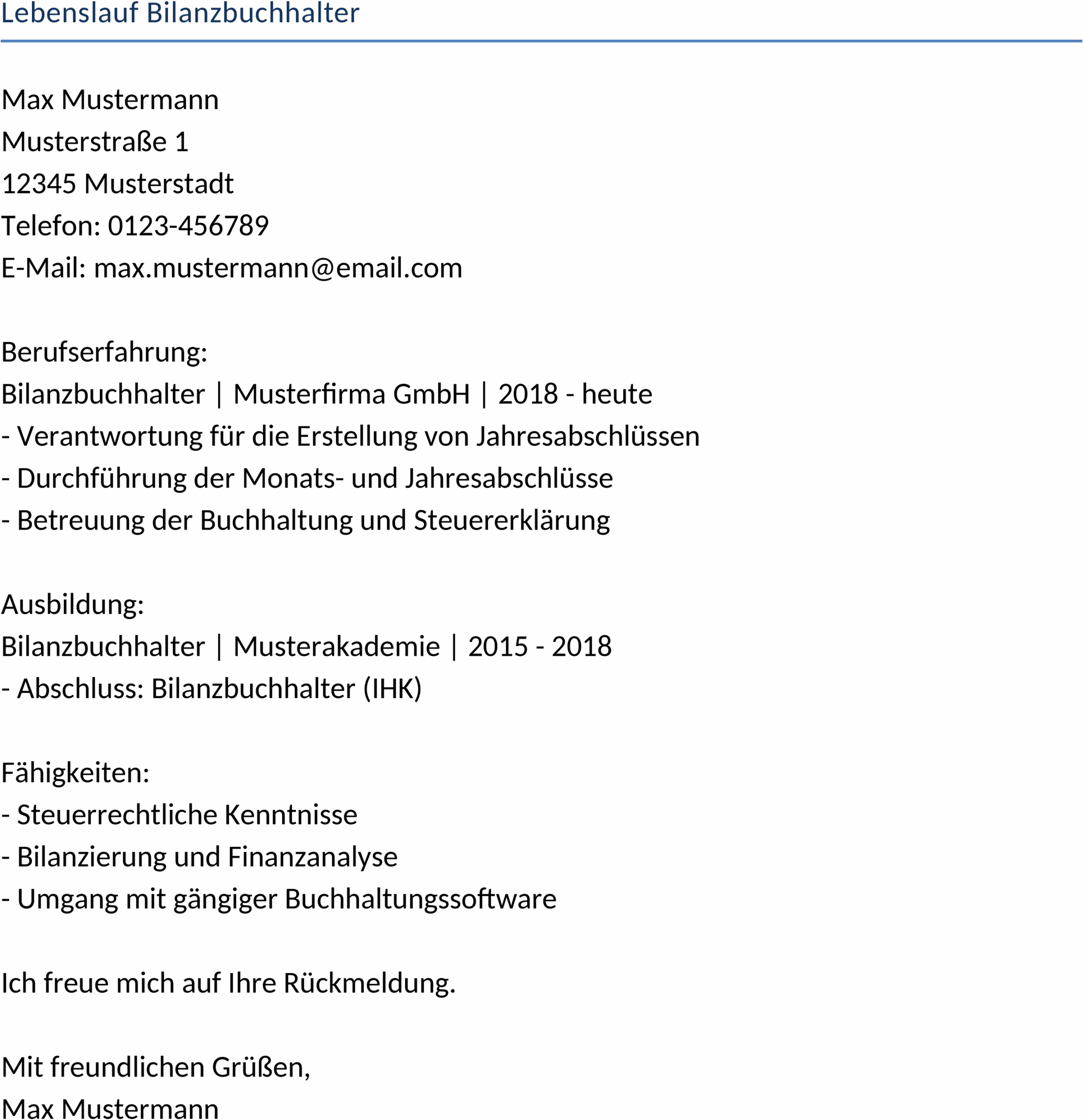 Word Vorlage Lebenslauf Bilanzbuchhalter
