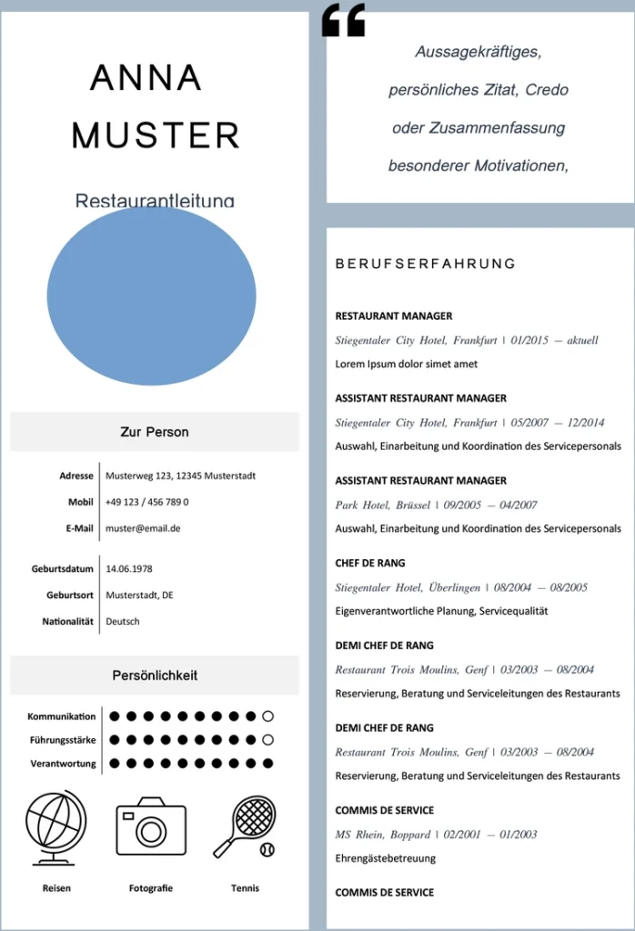 word-vorlage-lebenslauf-gastronomie-anpassungsmöglichkeiten