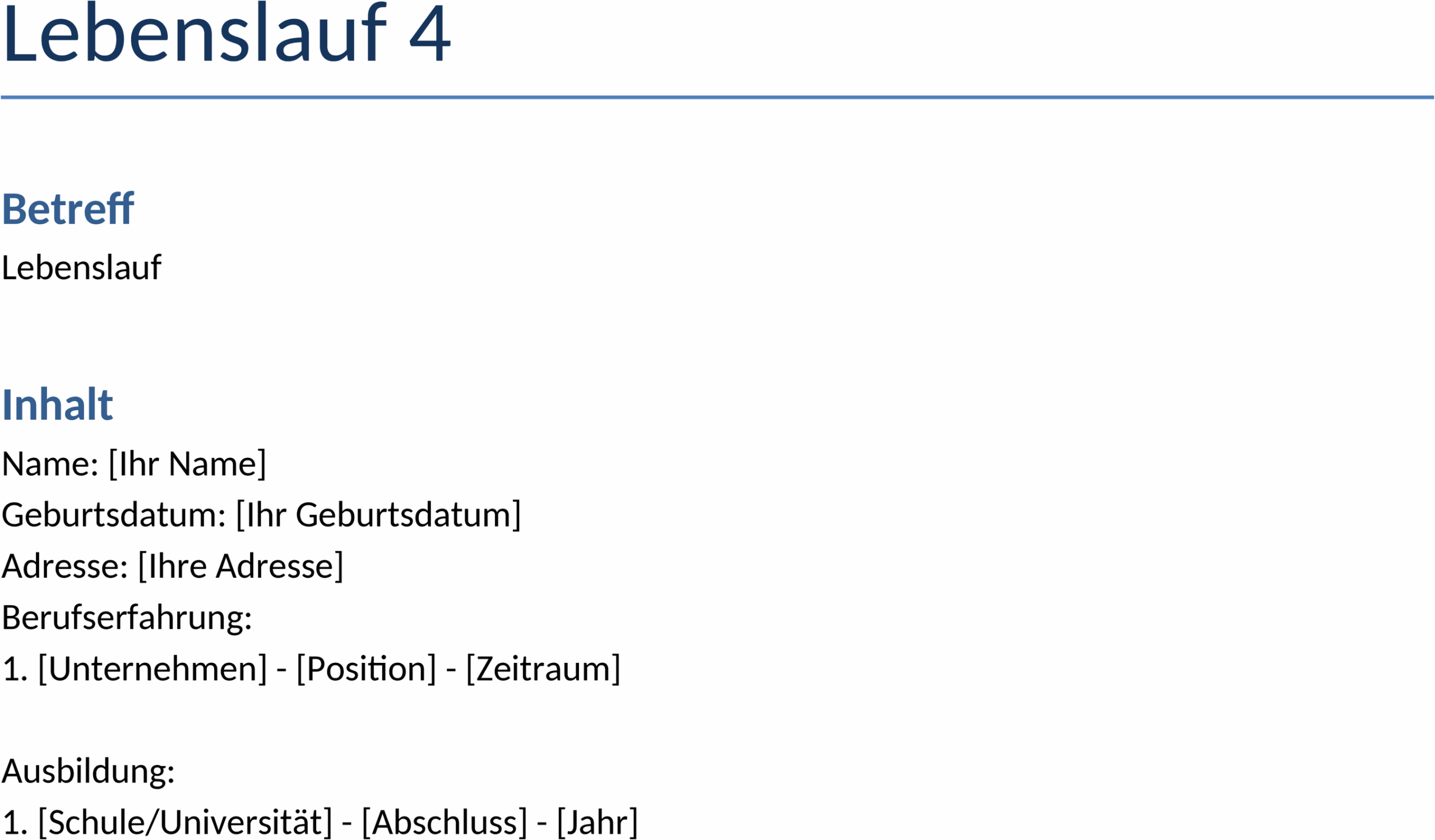 Word-Vorlage für Lebenslauf