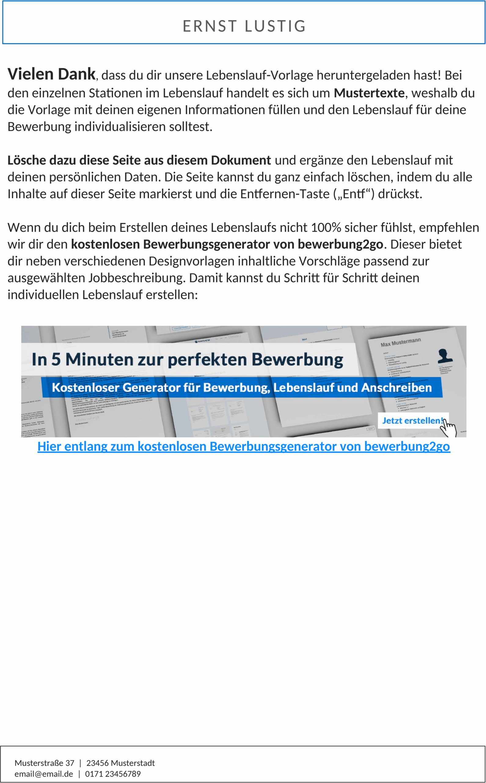 Word Vorlage Lebenslauf Schule Berufseinstieg