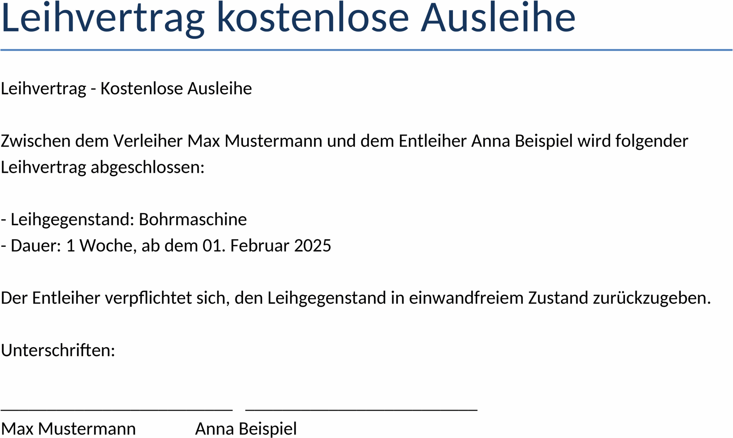 Word Vorlage Leihvertrag Kostenlose Ausleihe