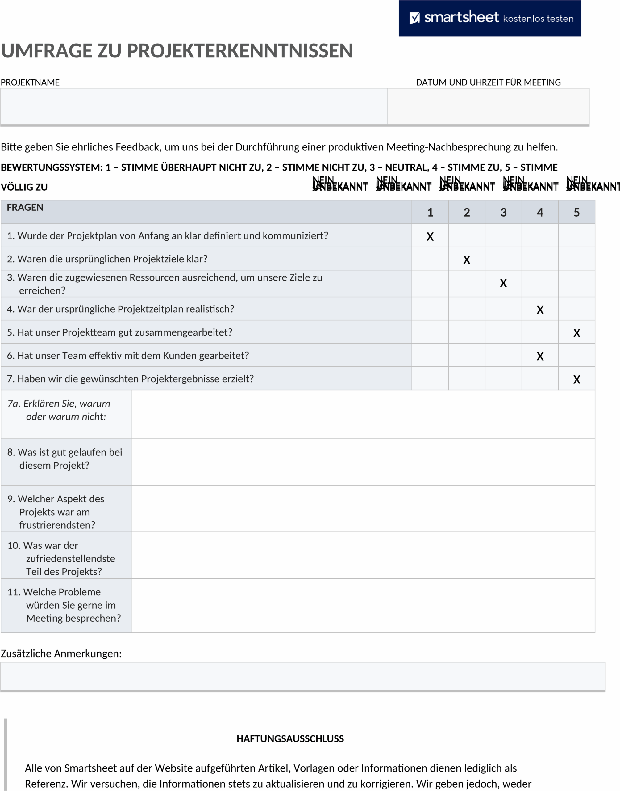 Word Vorlage Lessons Learned Umfrage