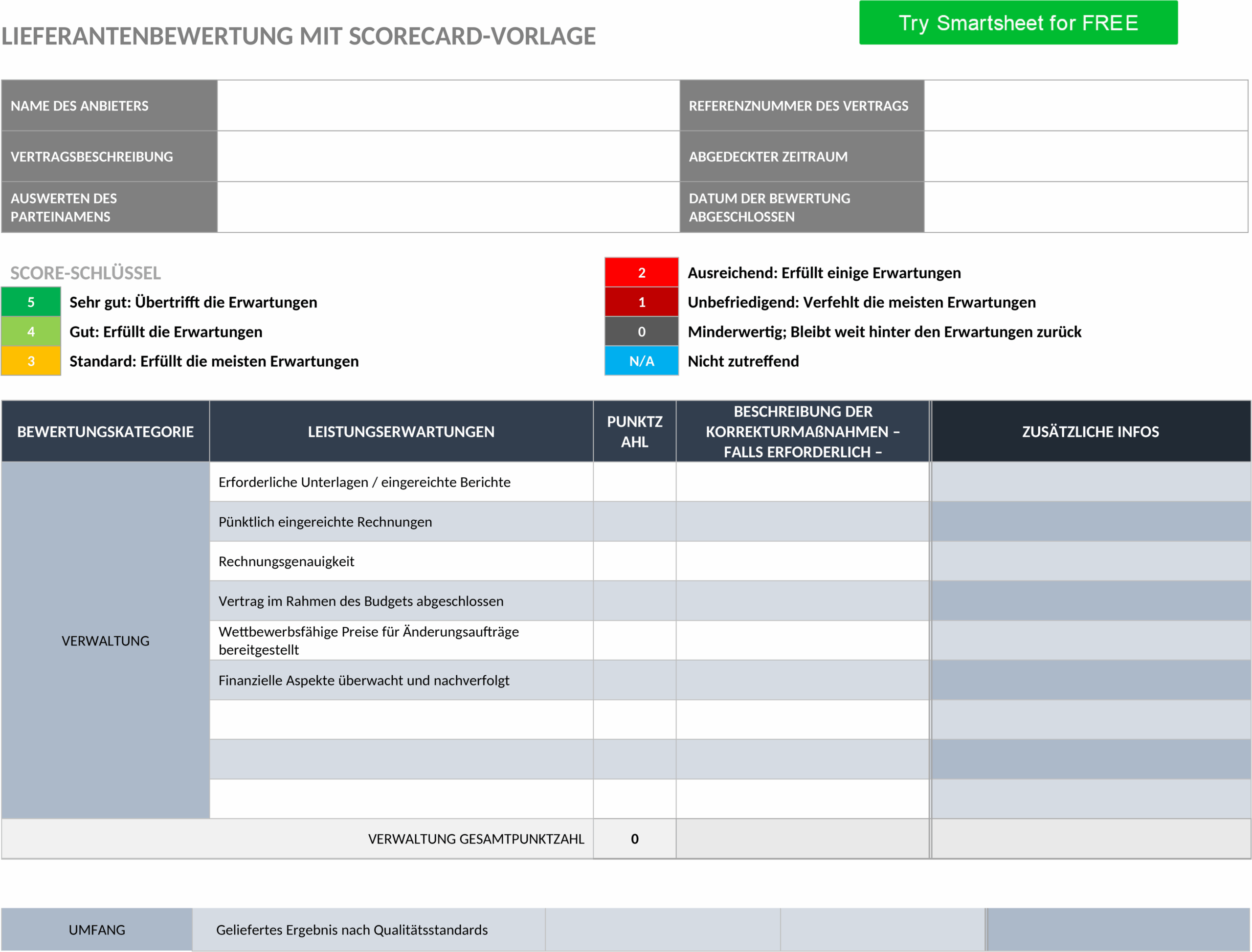 Word-Vorlage für Lieferantenbewertung mit Scorecard
