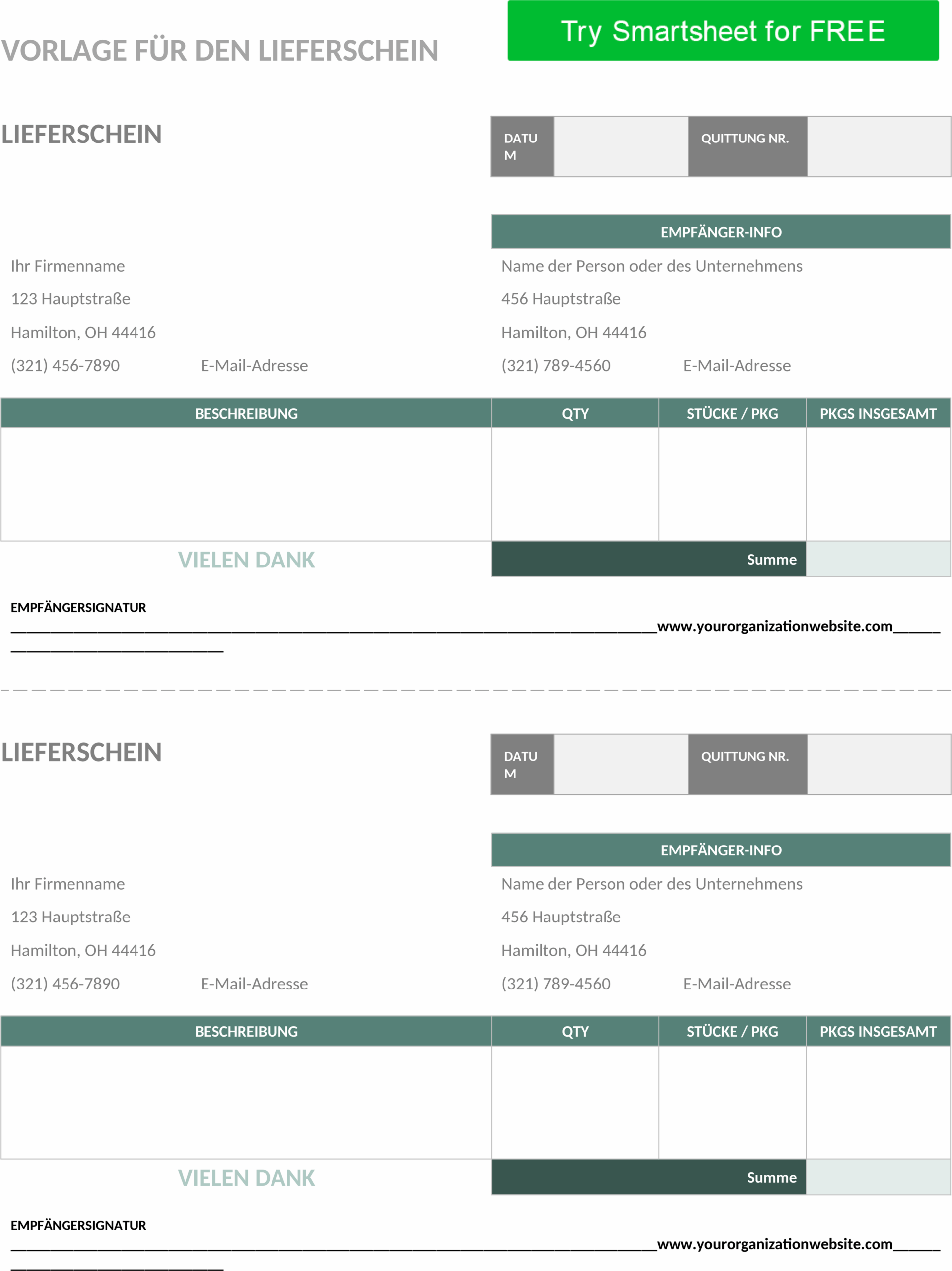 Word-Vorlage für Lieferschein