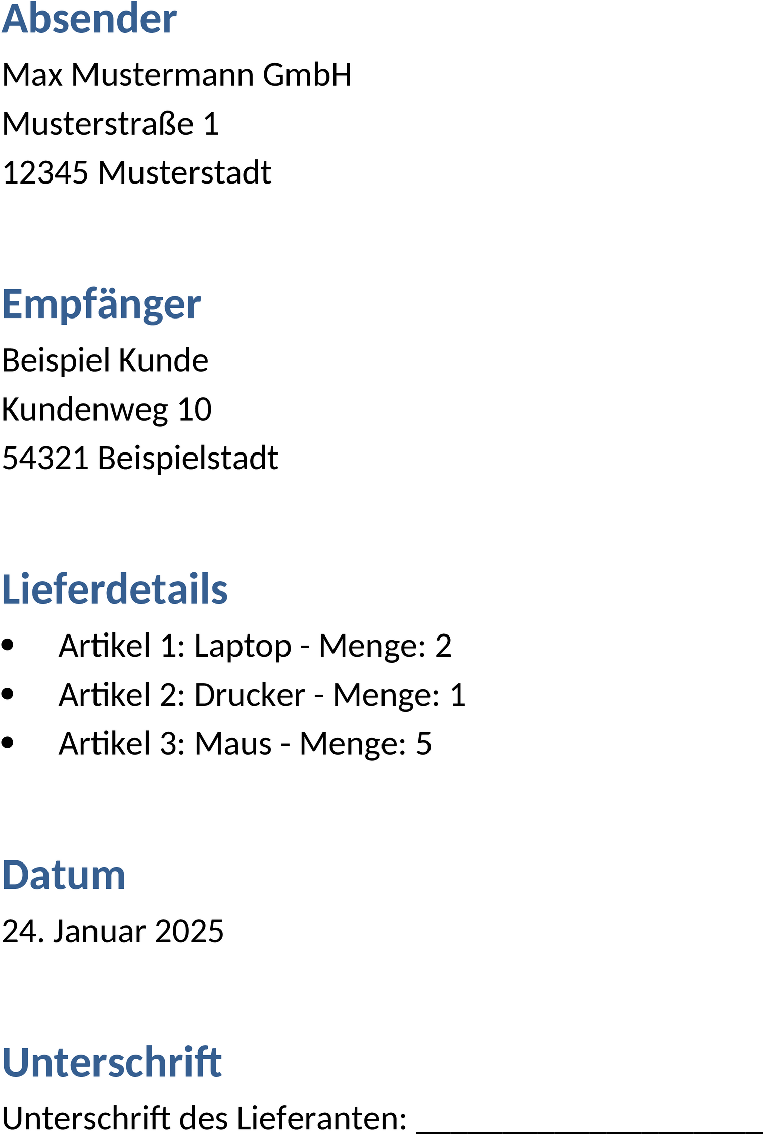 Word-Vorlage Lieferschein