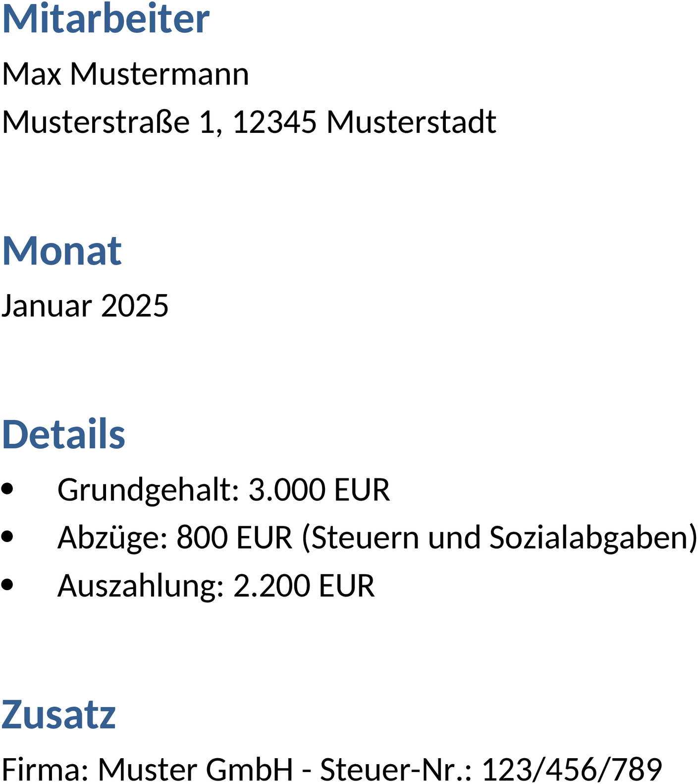 Word-Vorlage für Lohnabrechnung