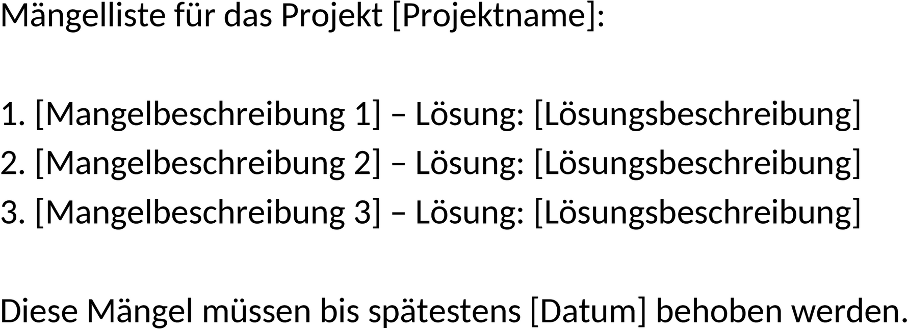 Word-Vorlage Mängelliste