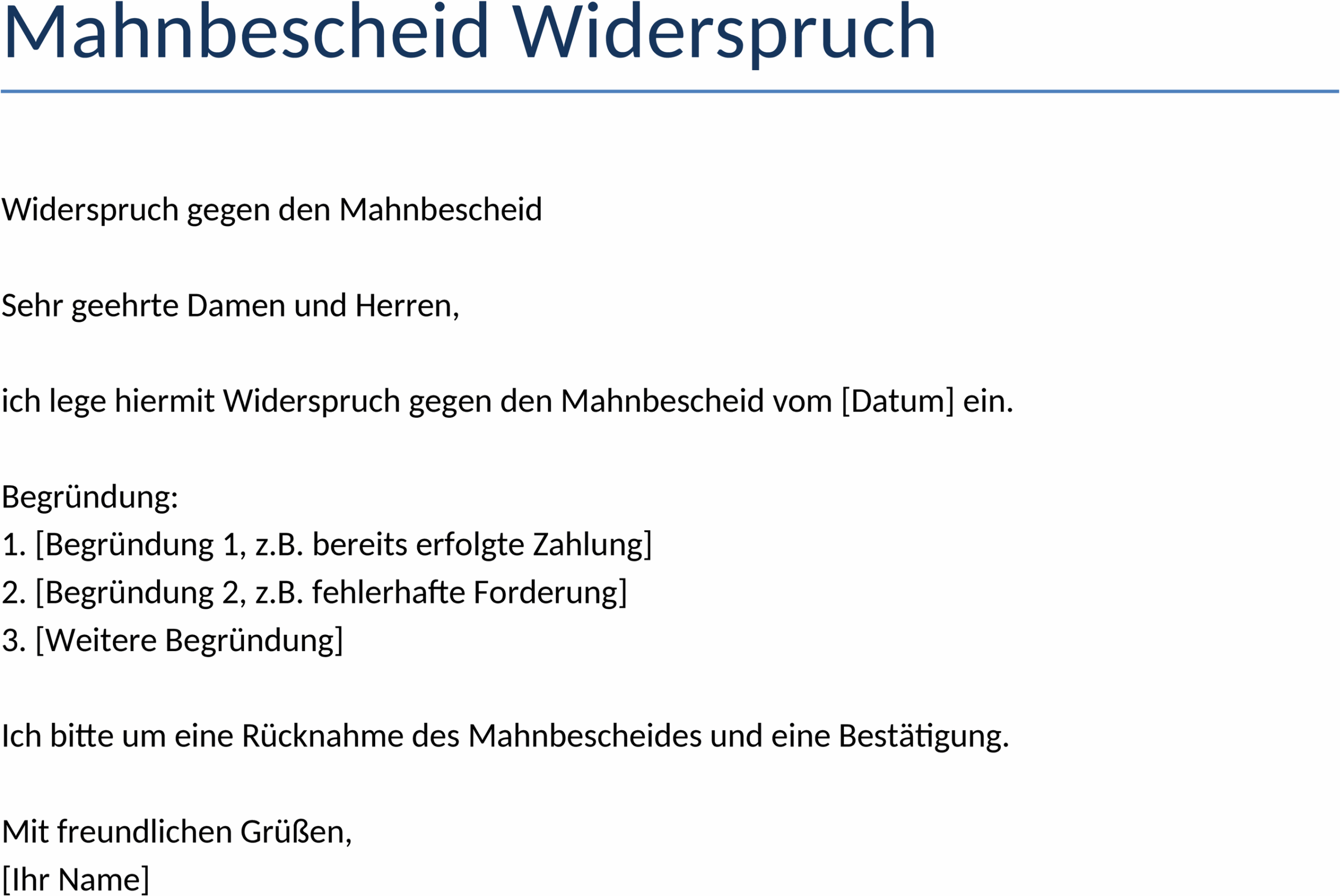 Word-Vorlage für Mahnbescheid Widerspruch