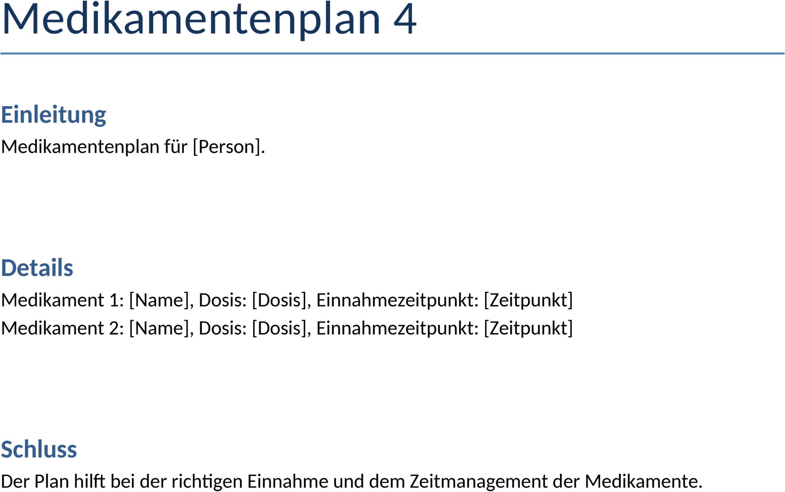Word-Vorlage Medikamentenplan für Gesundheit und Wohlbefinden
