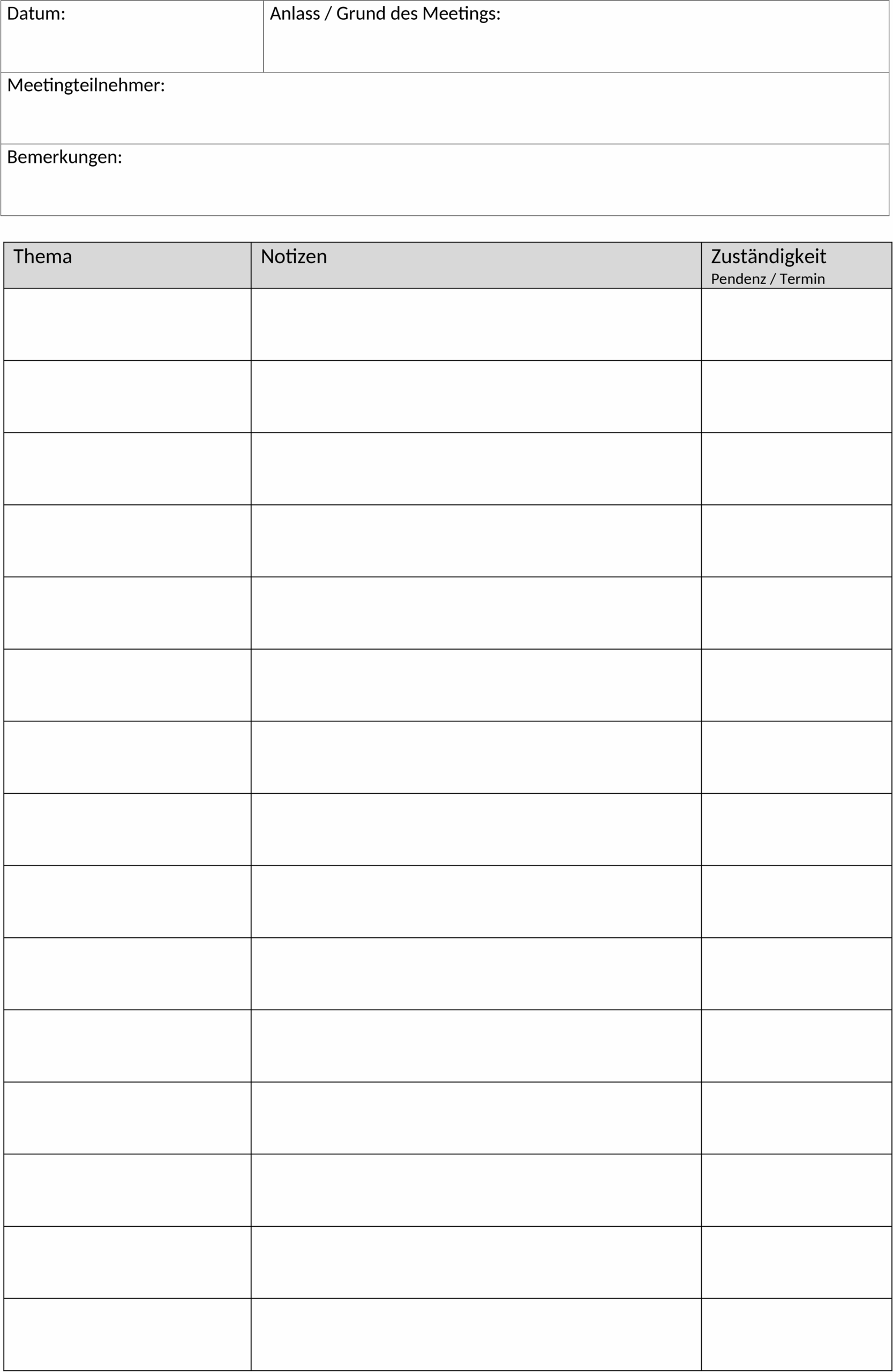Word-Vorlage für Meeting-Notizen