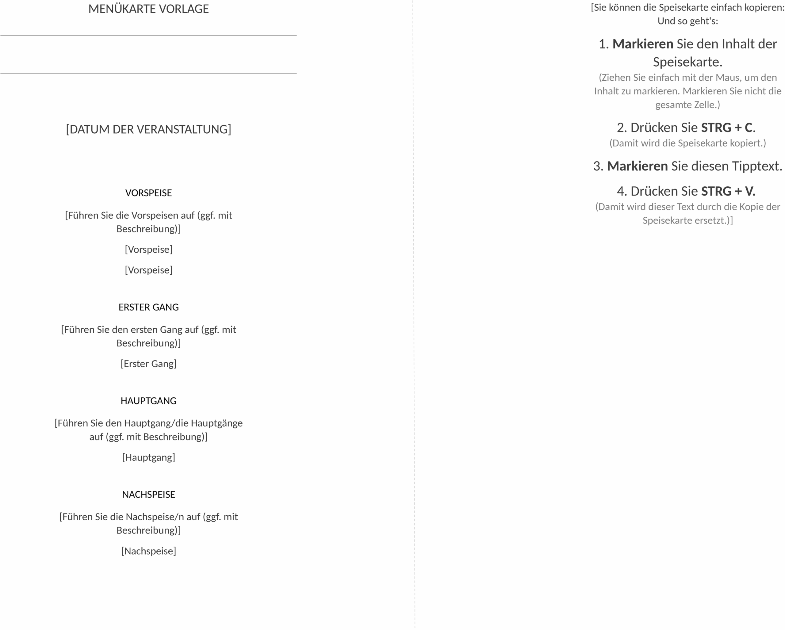 Word-Vorlage für Menükarten