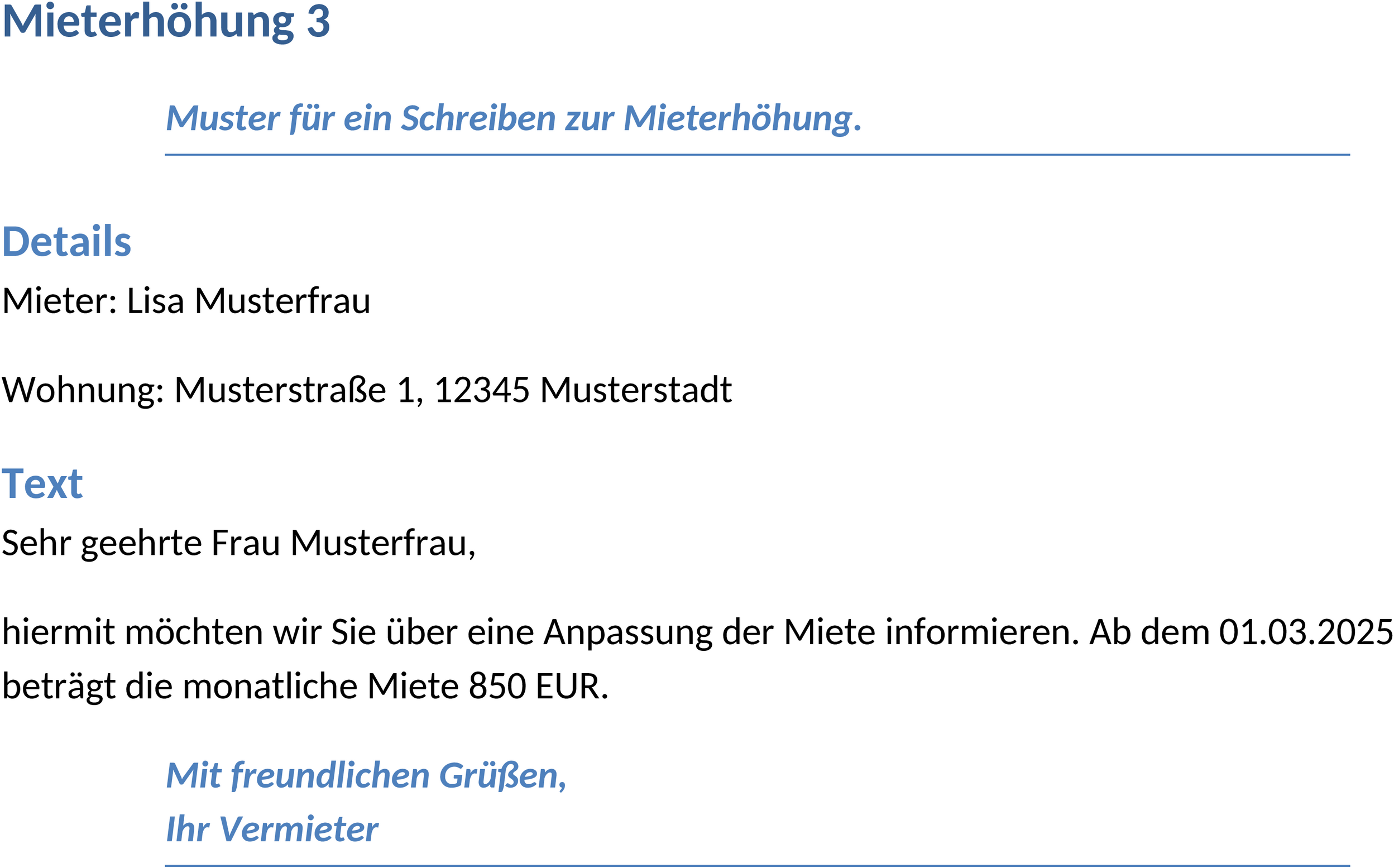 Word-Vorlage für Mieterhöhung