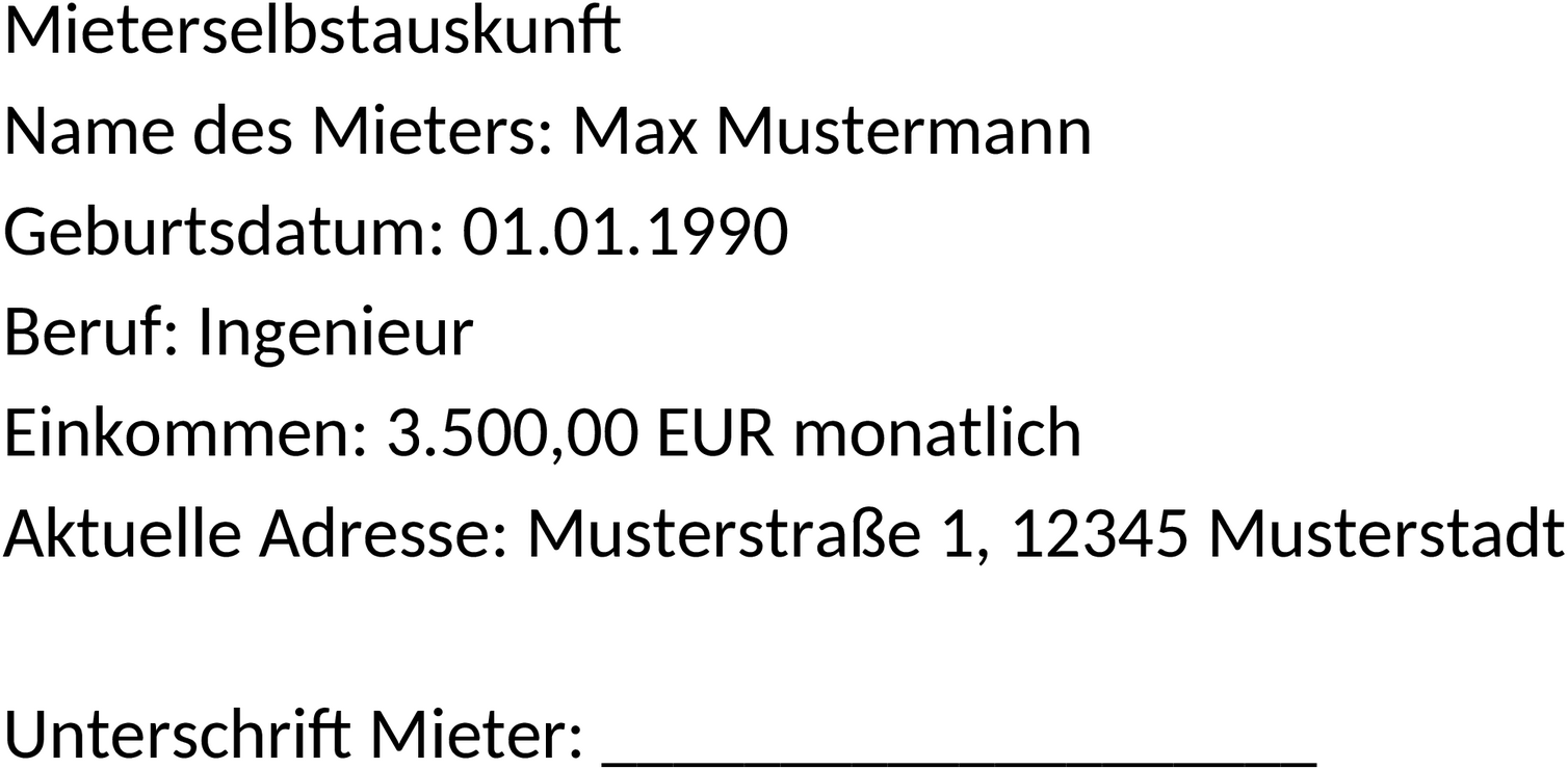 Word-Vorlage Mieterselbstauskunft