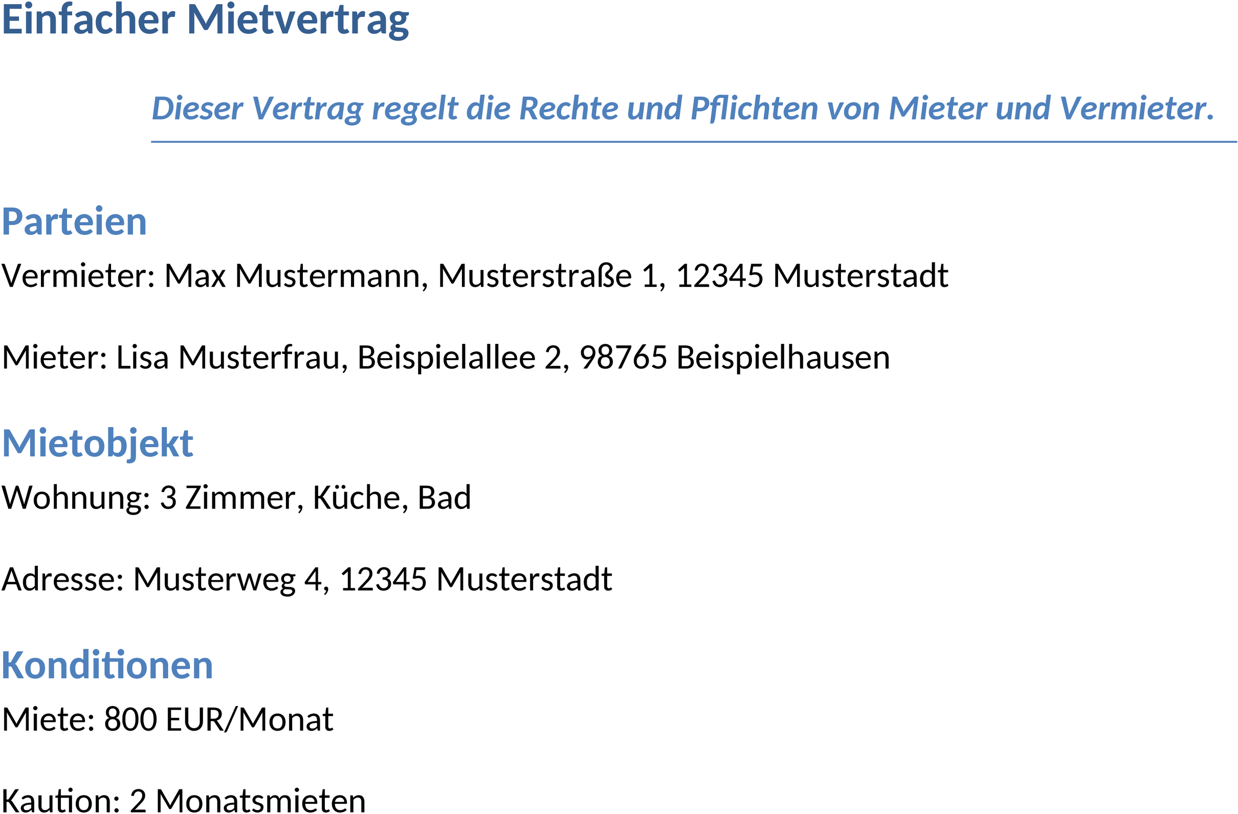 Word Vorlage Mietvertrag