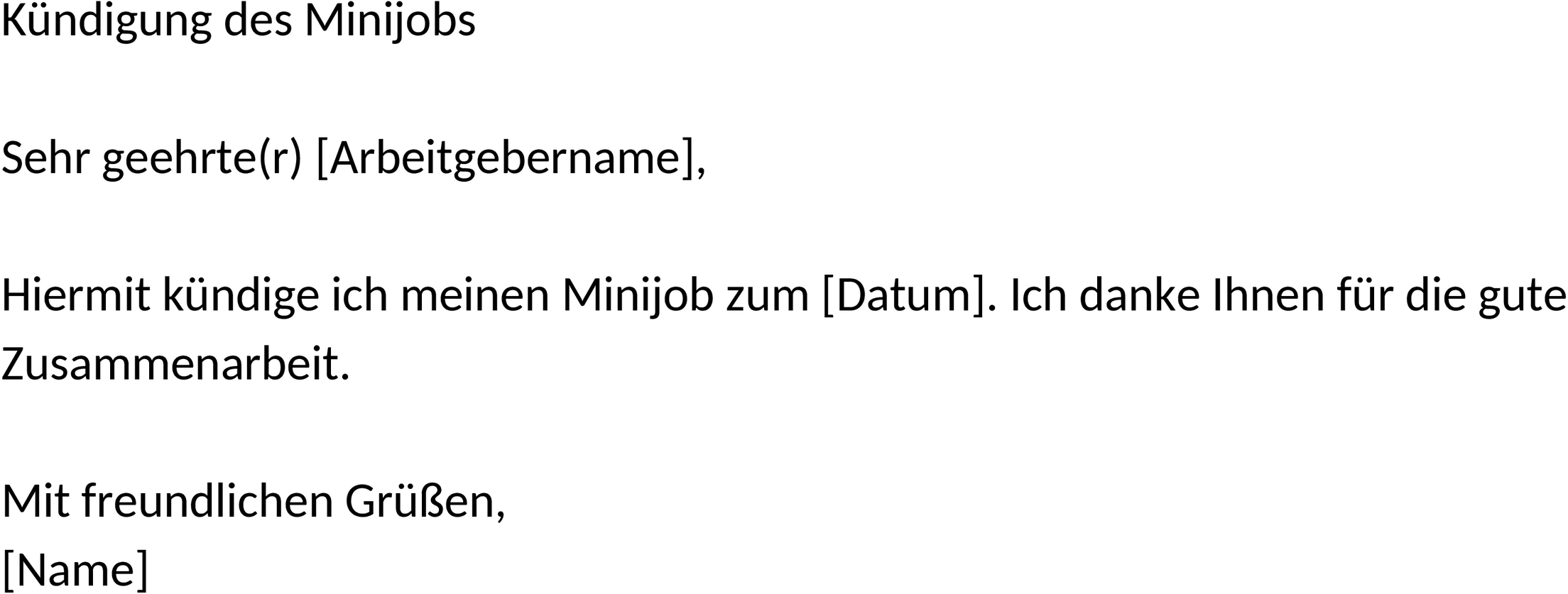 Word Vorlage Minijob Kündigung Arbeitgeber