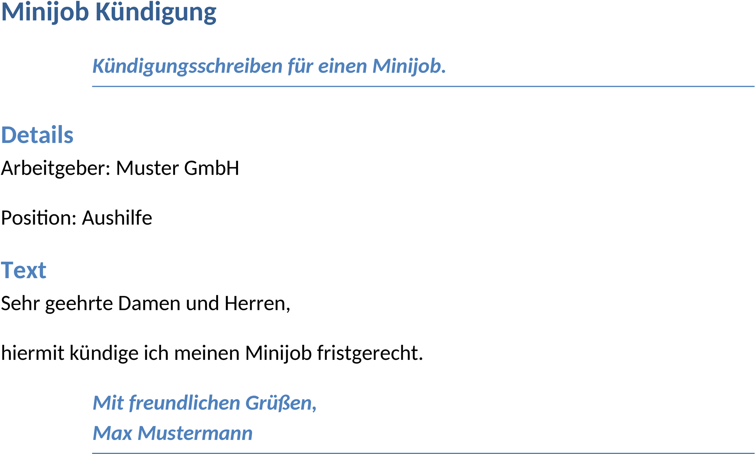 Word Vorlage Minijob Kündigung