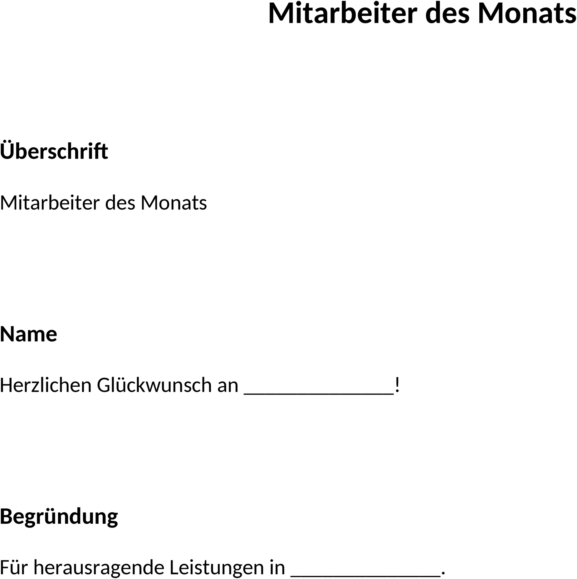 Word-Vorlage Mitarbeiter des Monats