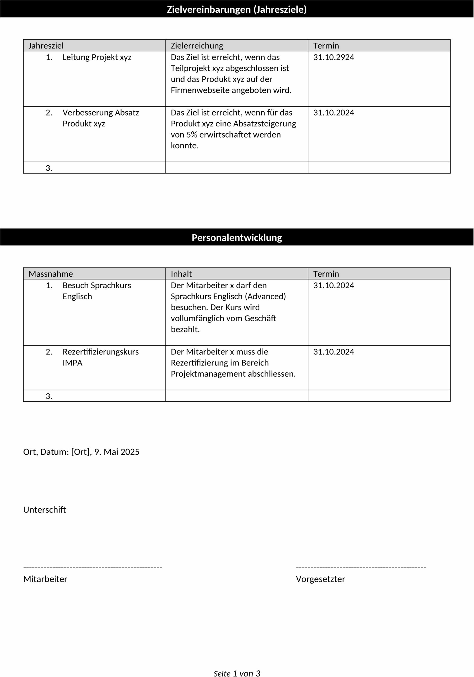 Word-Vorlage für Mitarbeitergespräche
