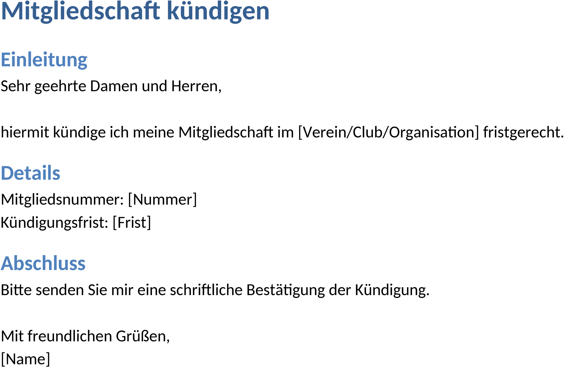 Word-Vorlage Mitgliedschaft Kündigen