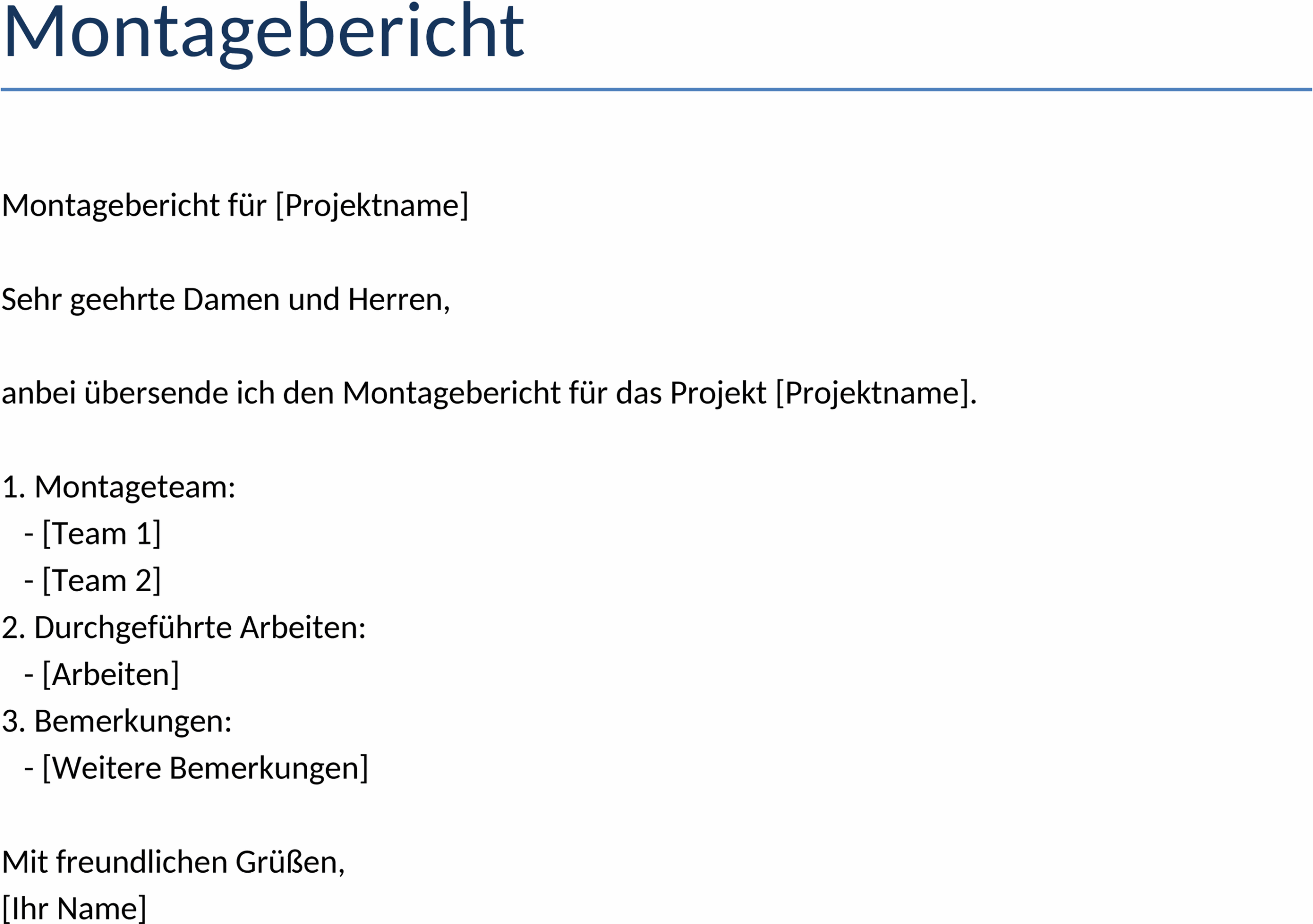 Word-Vorlage: Montagebericht