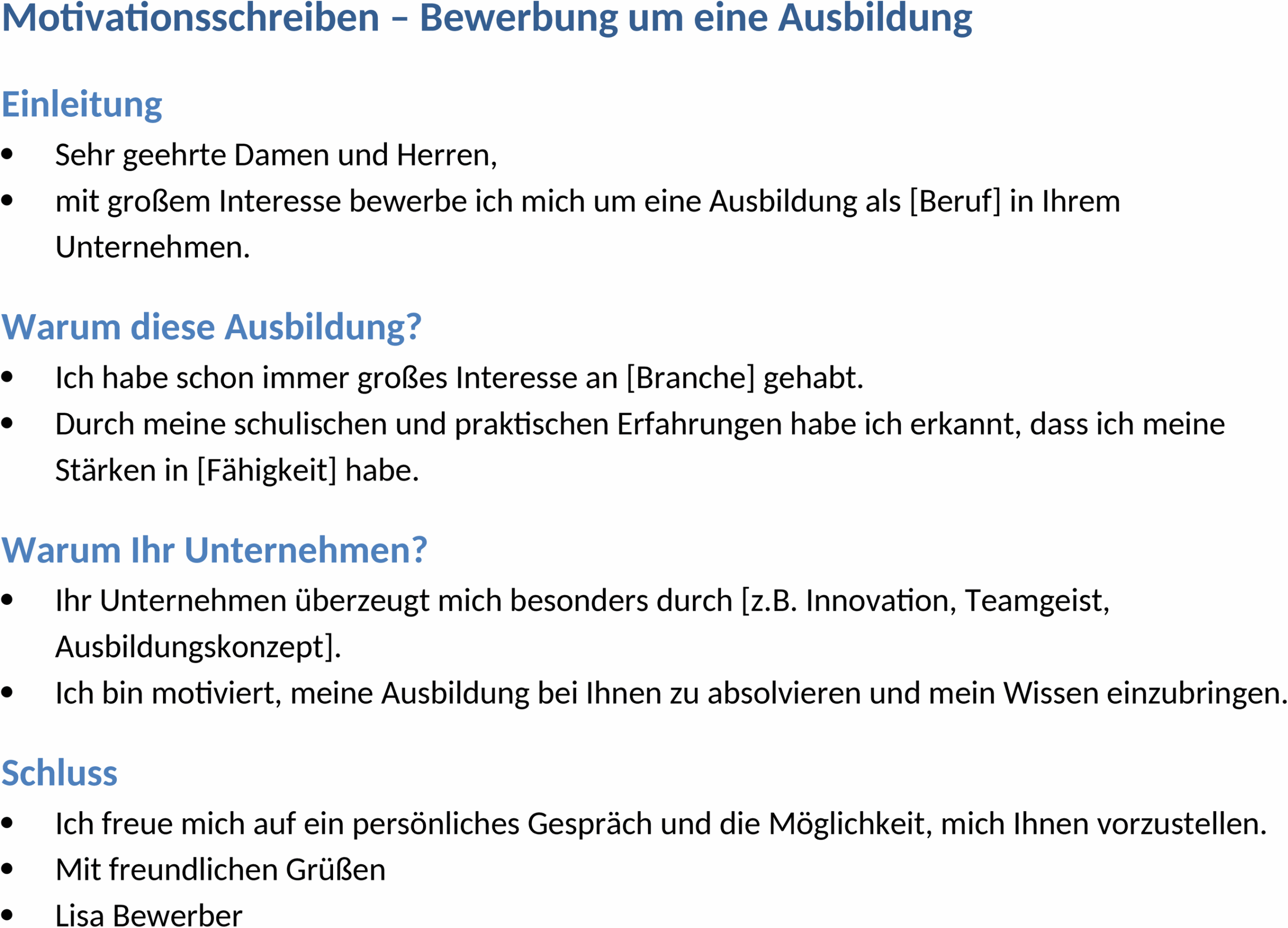 Word-Vorlage Motivationsschreiben Ausbildung