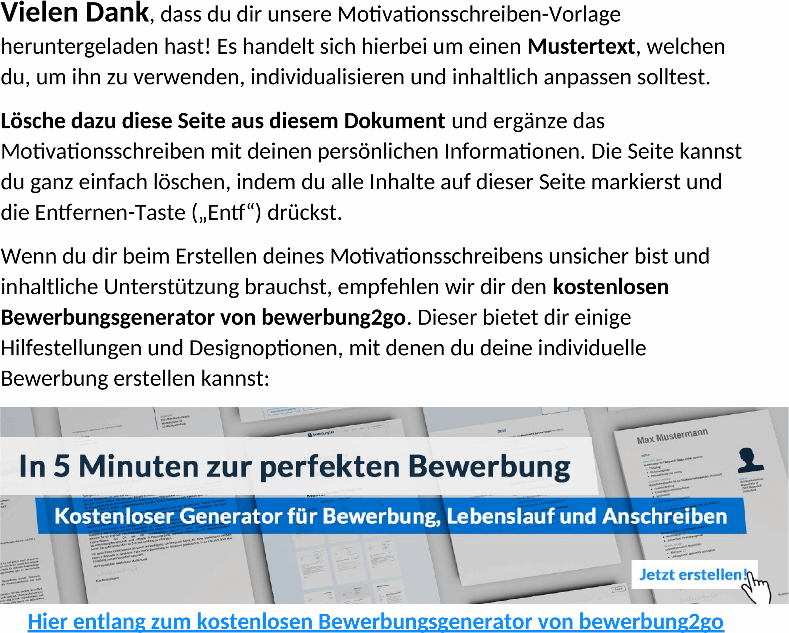 Word-Vorlage Motivationsschreiben Bewerbung