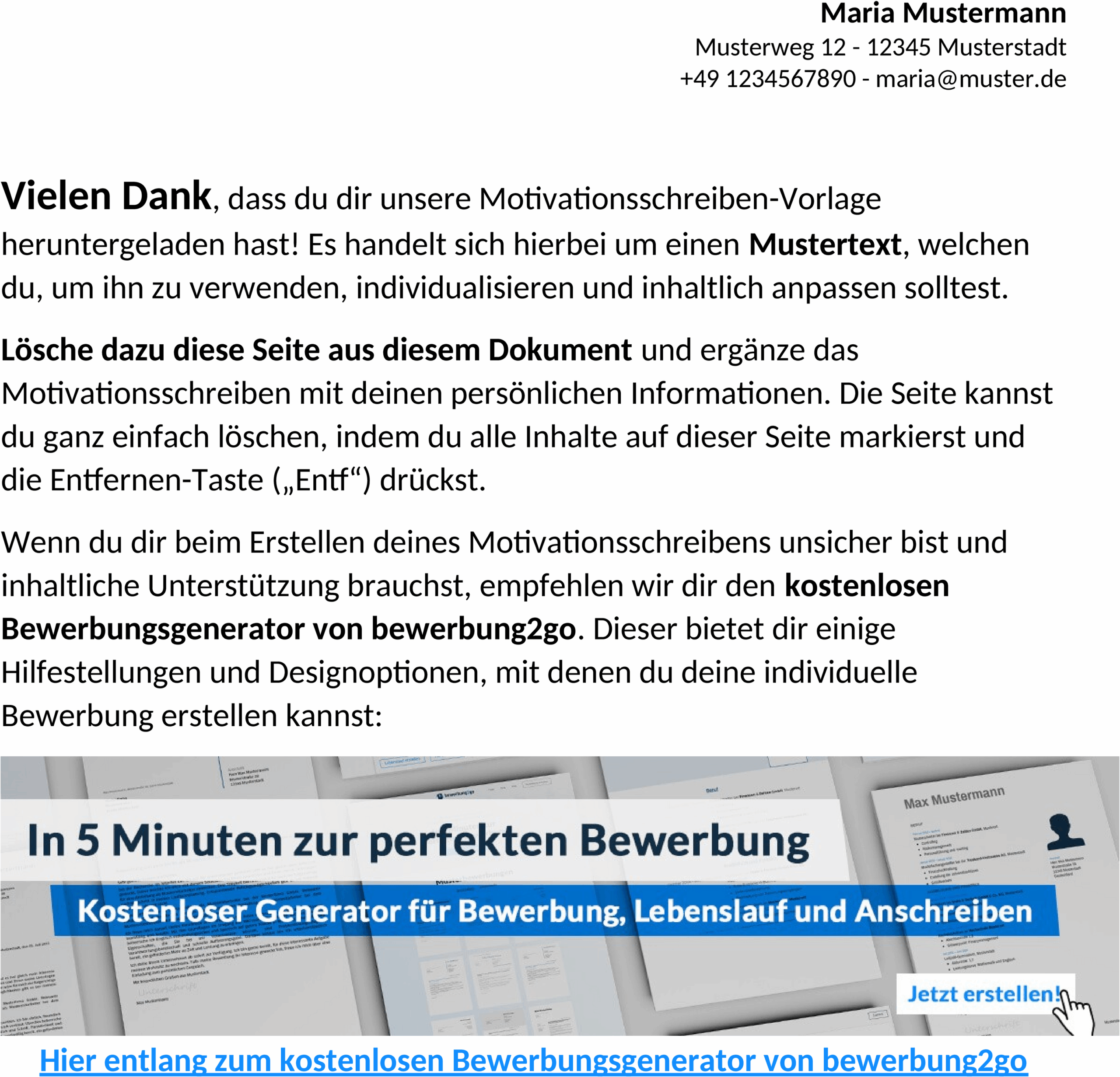 Word-Vorlage Motivationsschreiben Promotion Klassisch