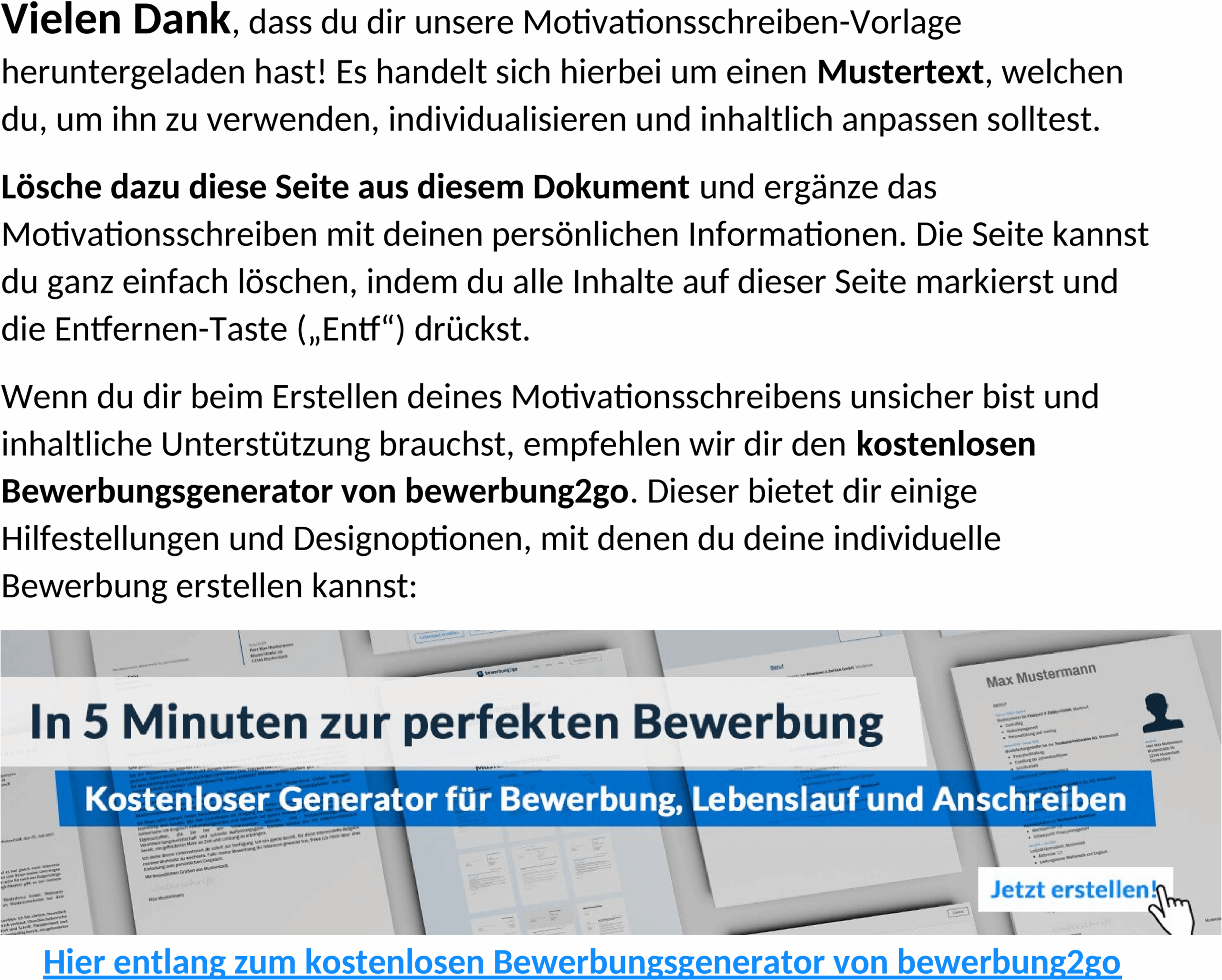 Word-Vorlage Motivationsschreiben