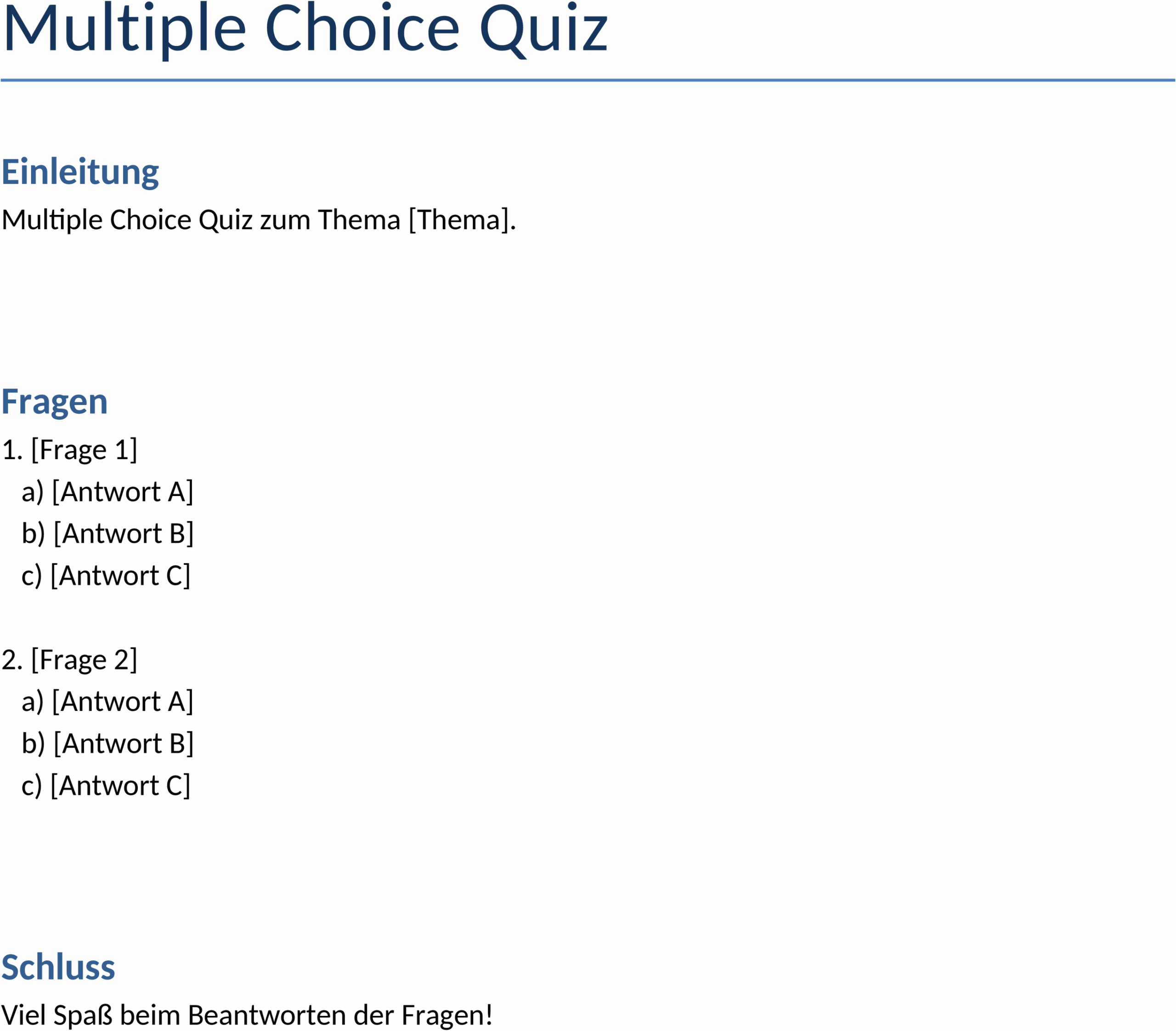 Word-Vorlage Multiple-Choice-Quiz