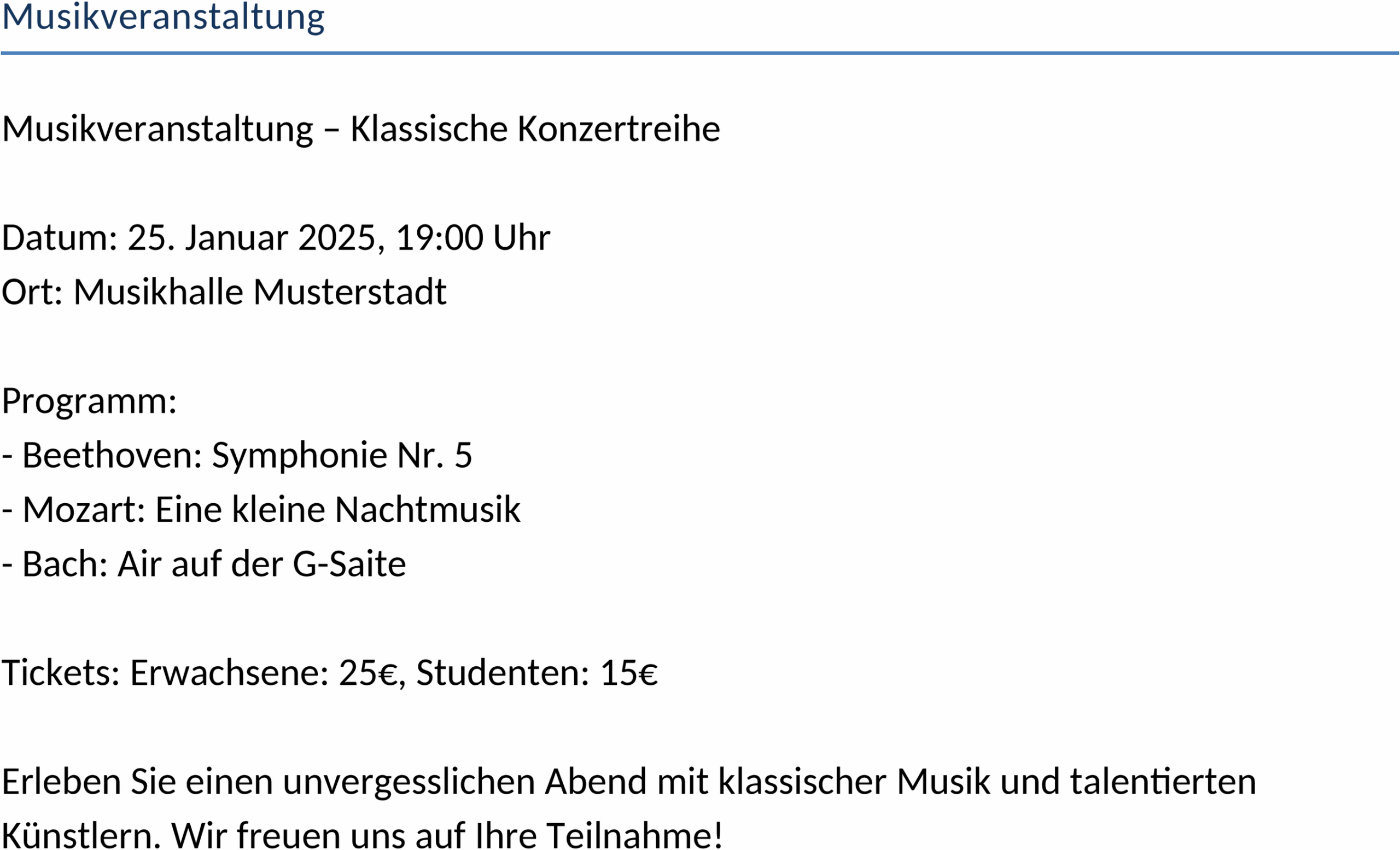 Word-Vorlage für Musikveranstaltung