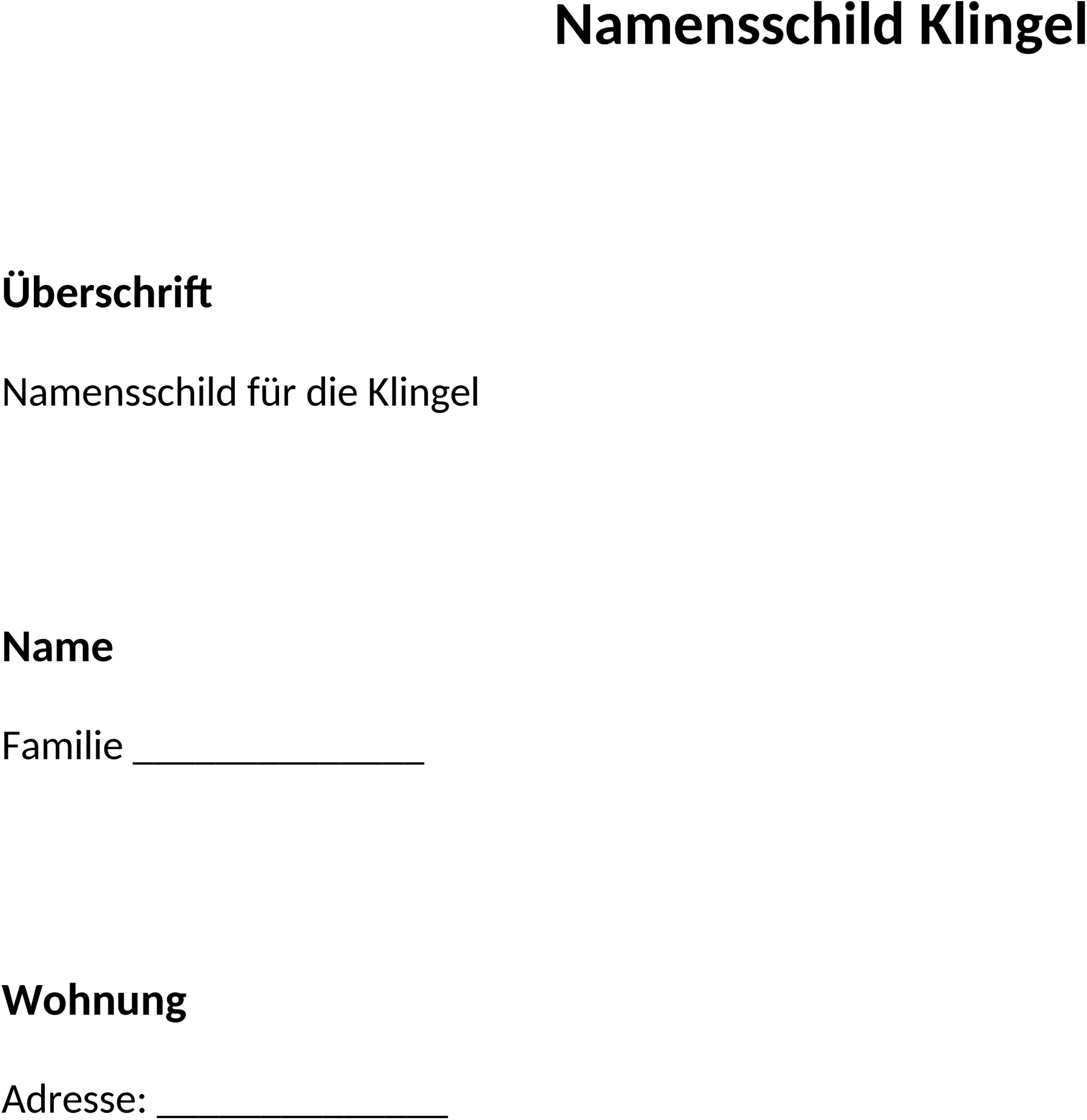 Word Vorlage Namensschild Klingel
