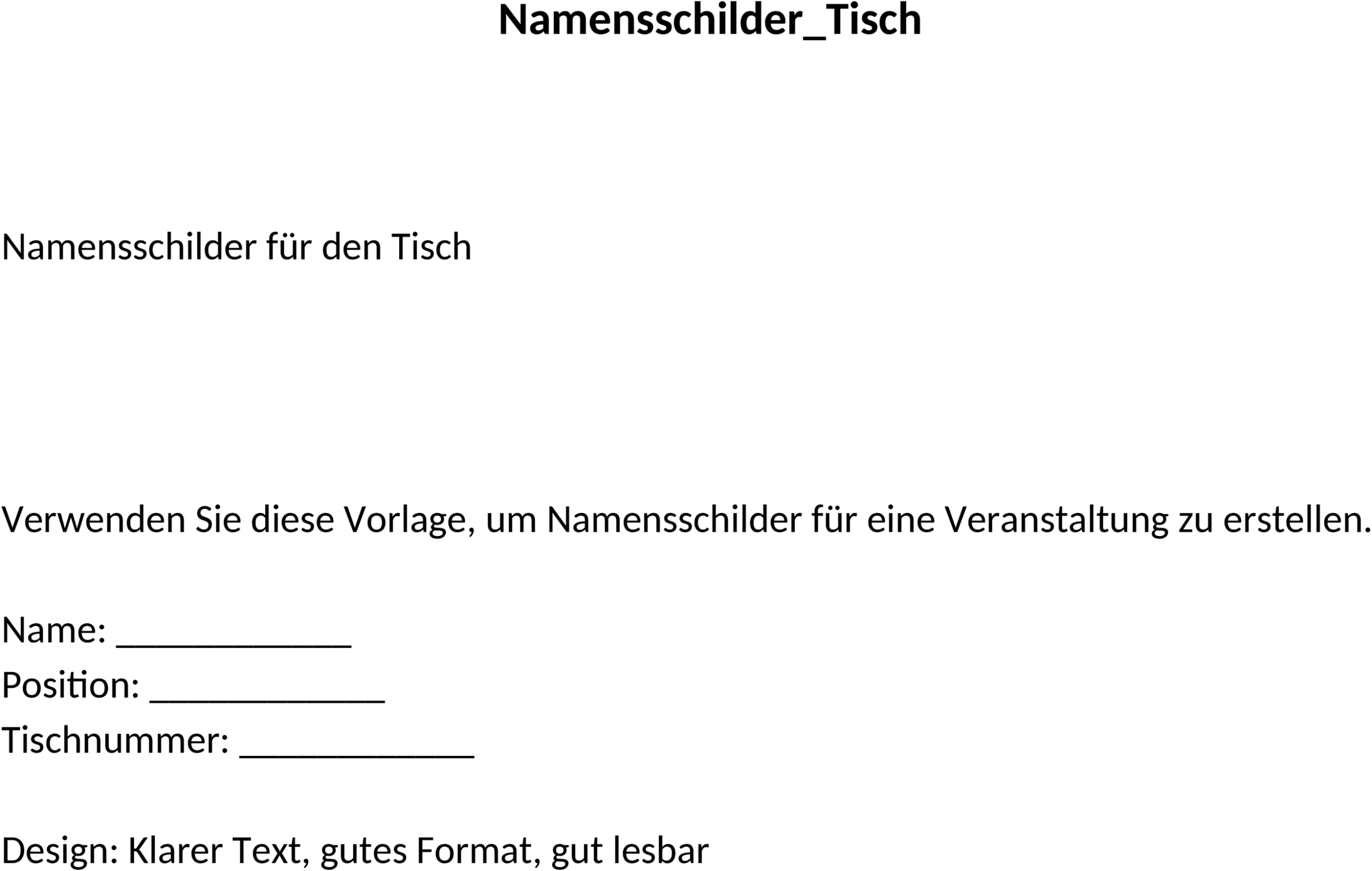 Word Vorlage Namensschilder Tisch