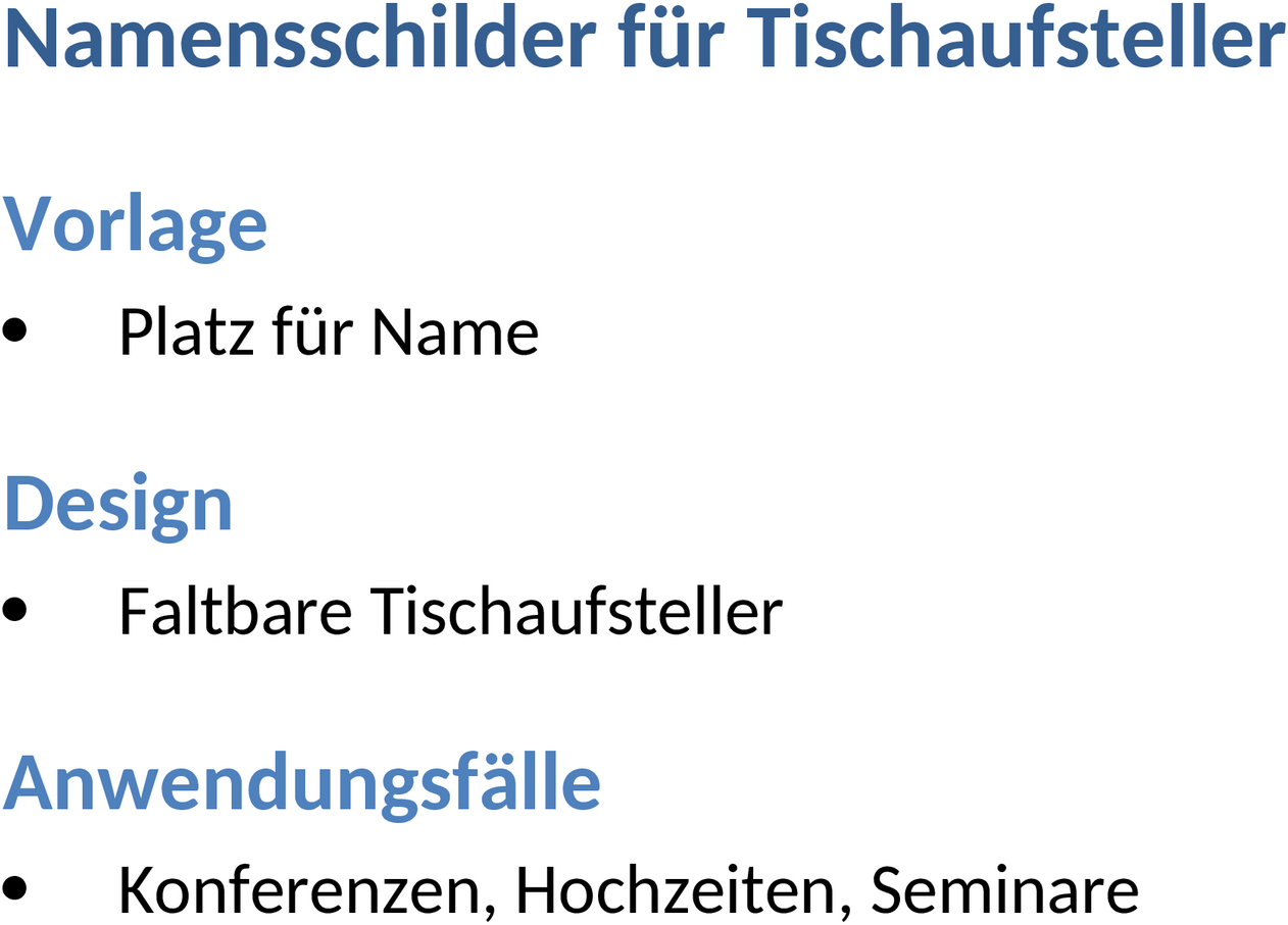 Word-Vorlage für Namensschilder als Tischaufsteller