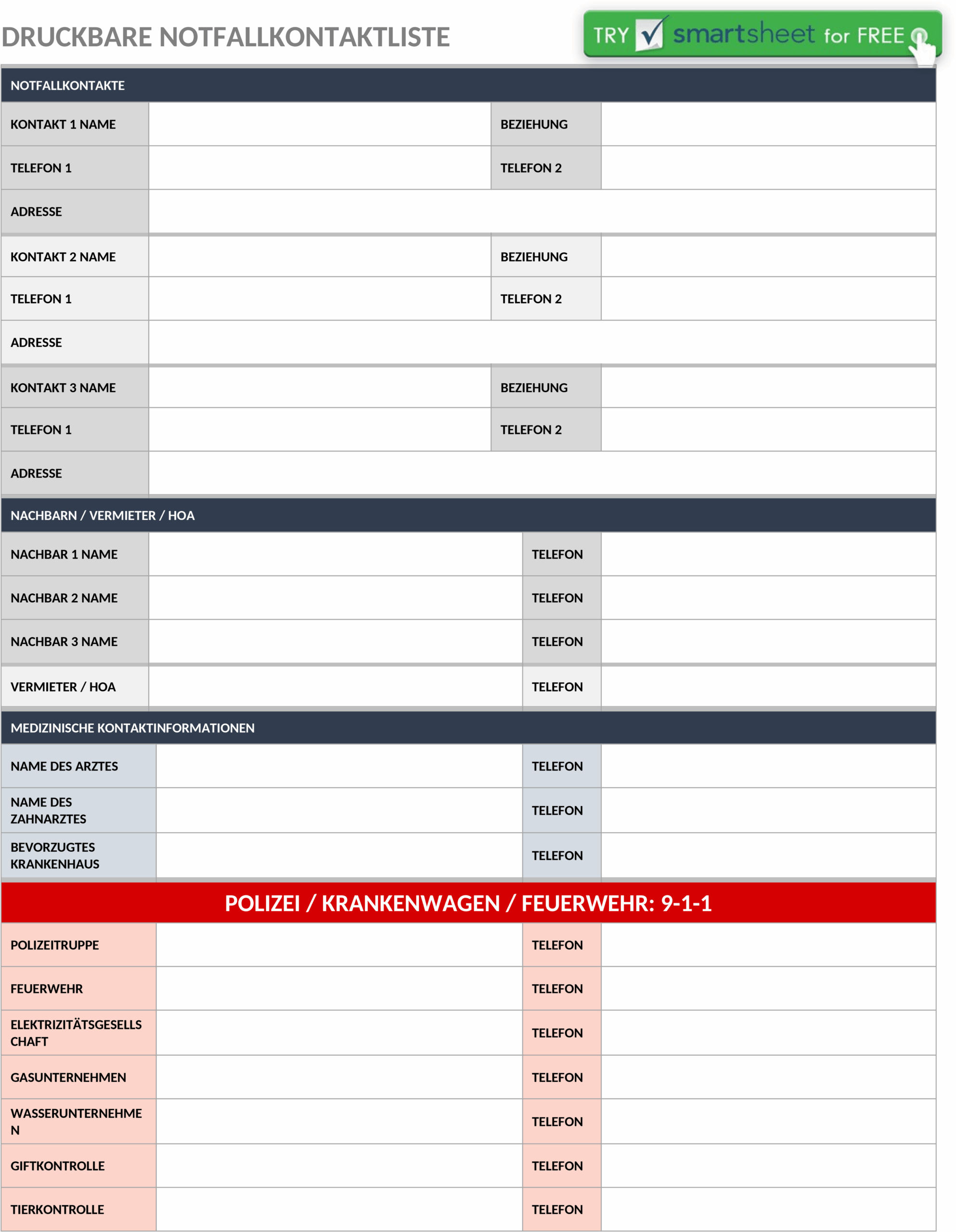 Word-Vorlage Notfallkontaktliste