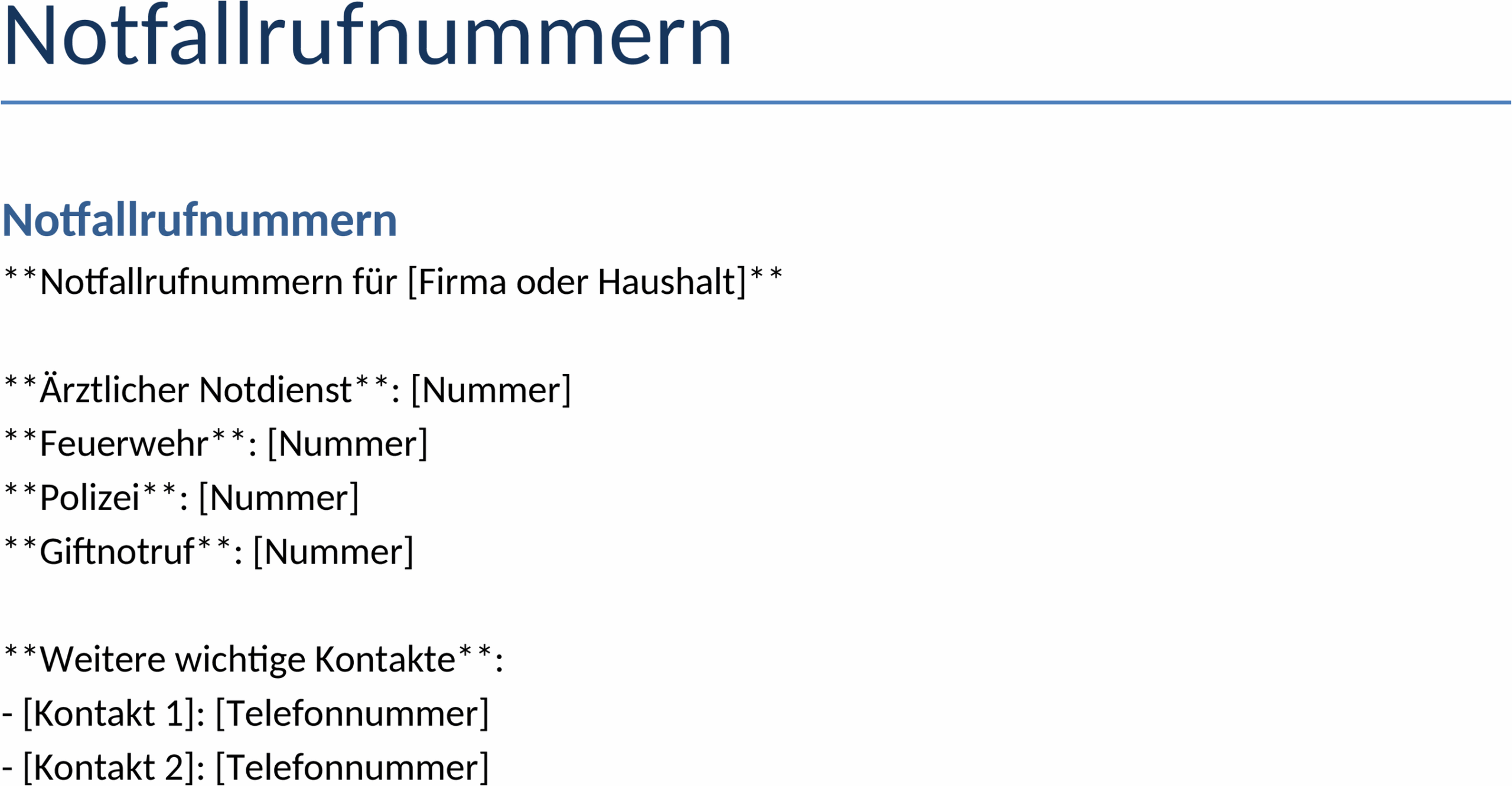 Word Vorlage Notfallrufnummern