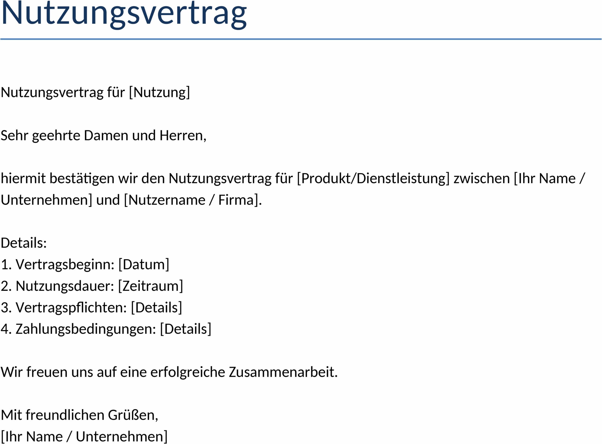 Word-Vorlage Nutzungsvertrag