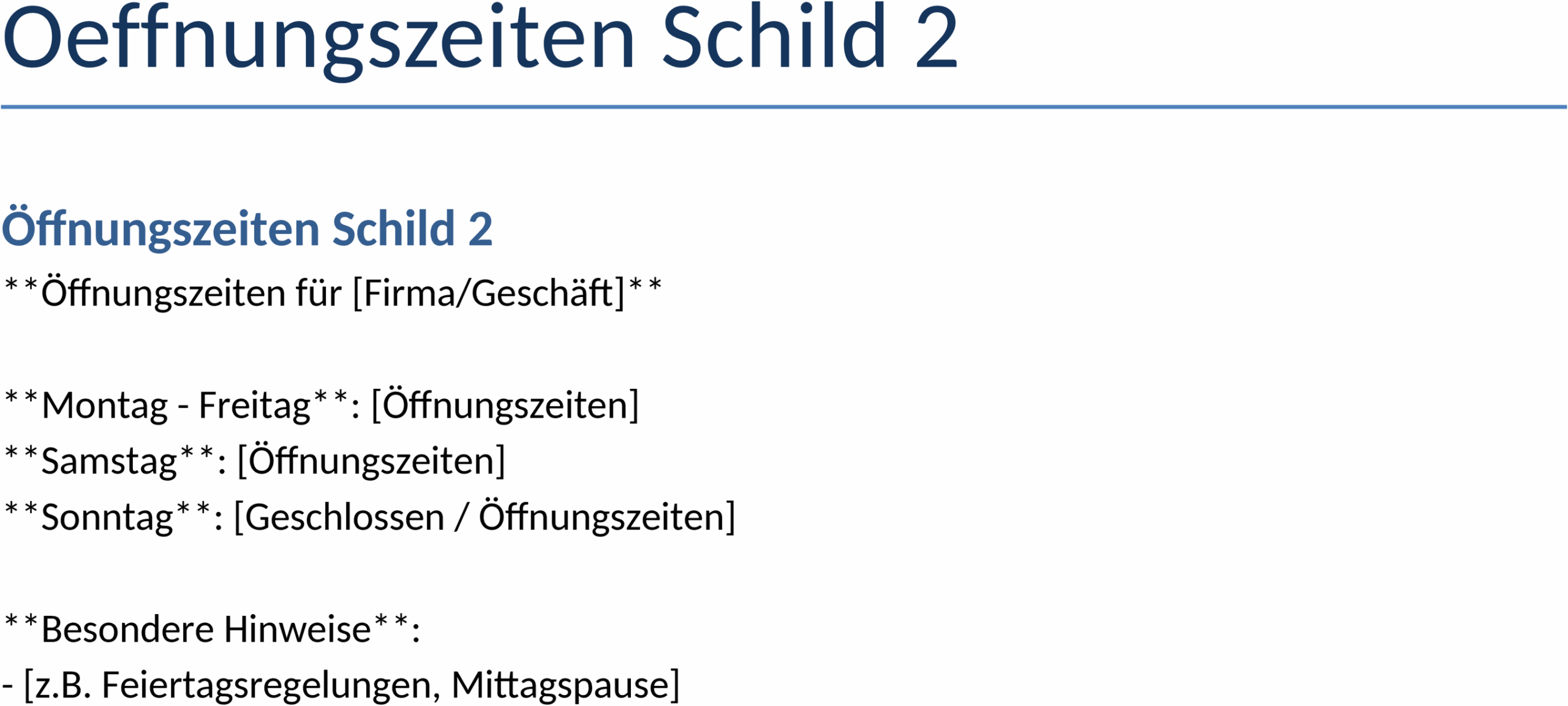 Word-Vorlage Öffnungszeiten Schild
