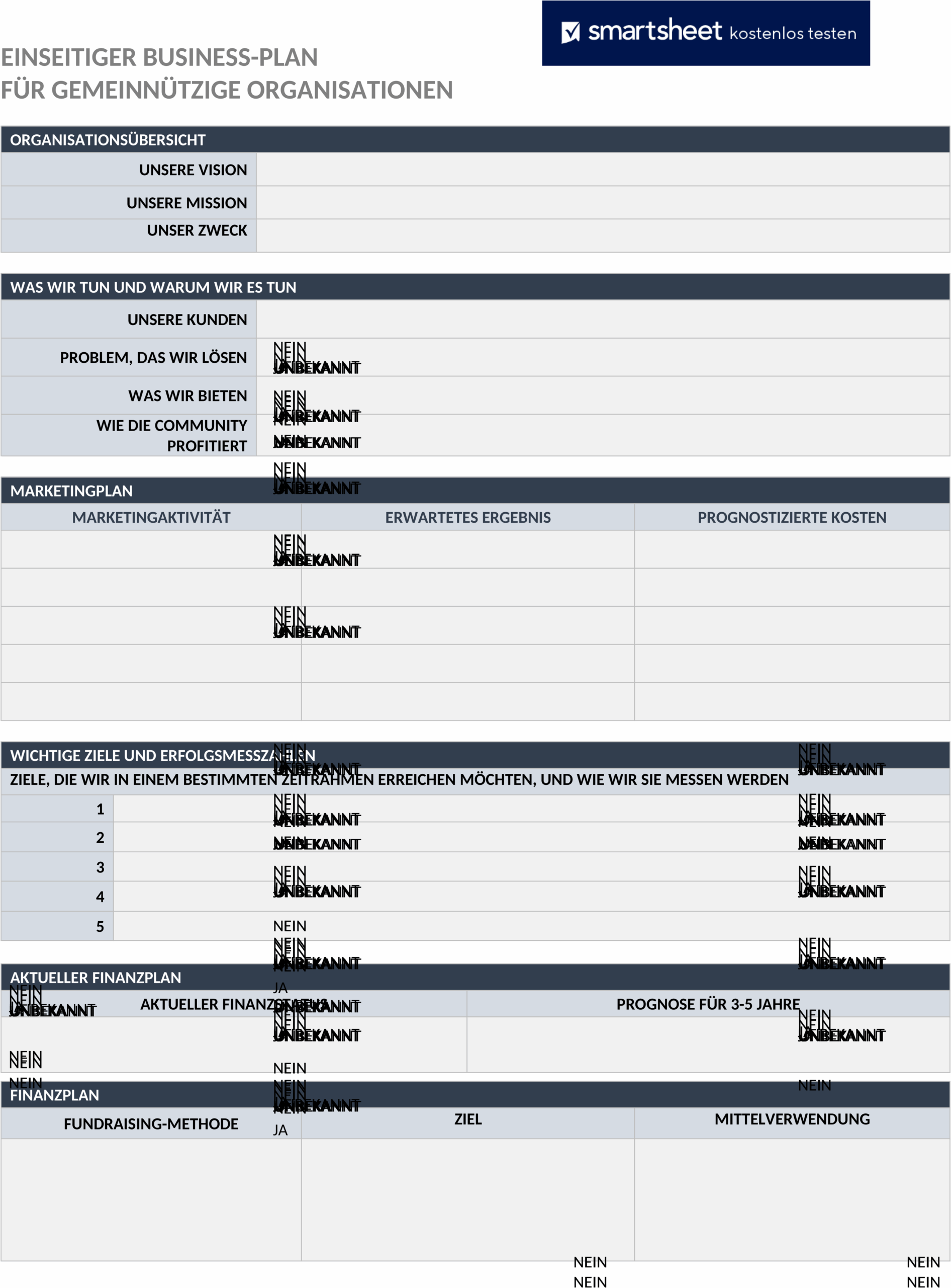 Word-Vorlage: One-Page-Business-Plan für Non-Profit-Organisationen