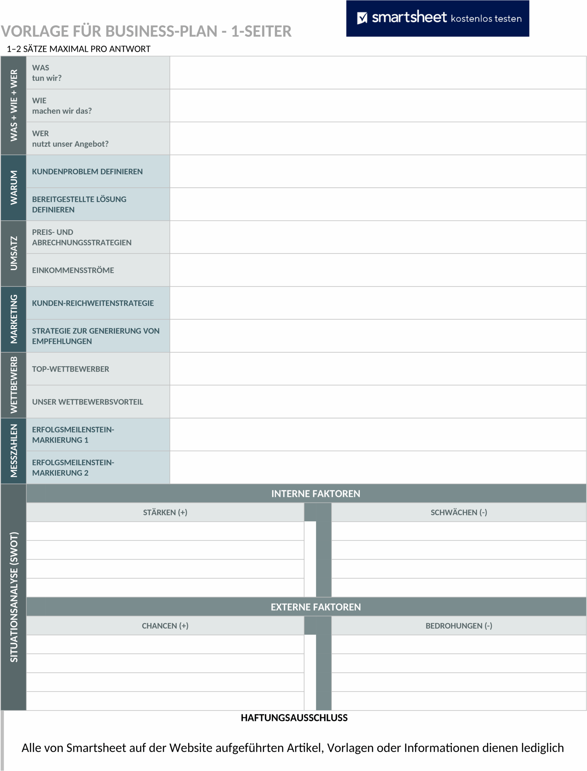 Word-Vorlage: One-Page Business Plan